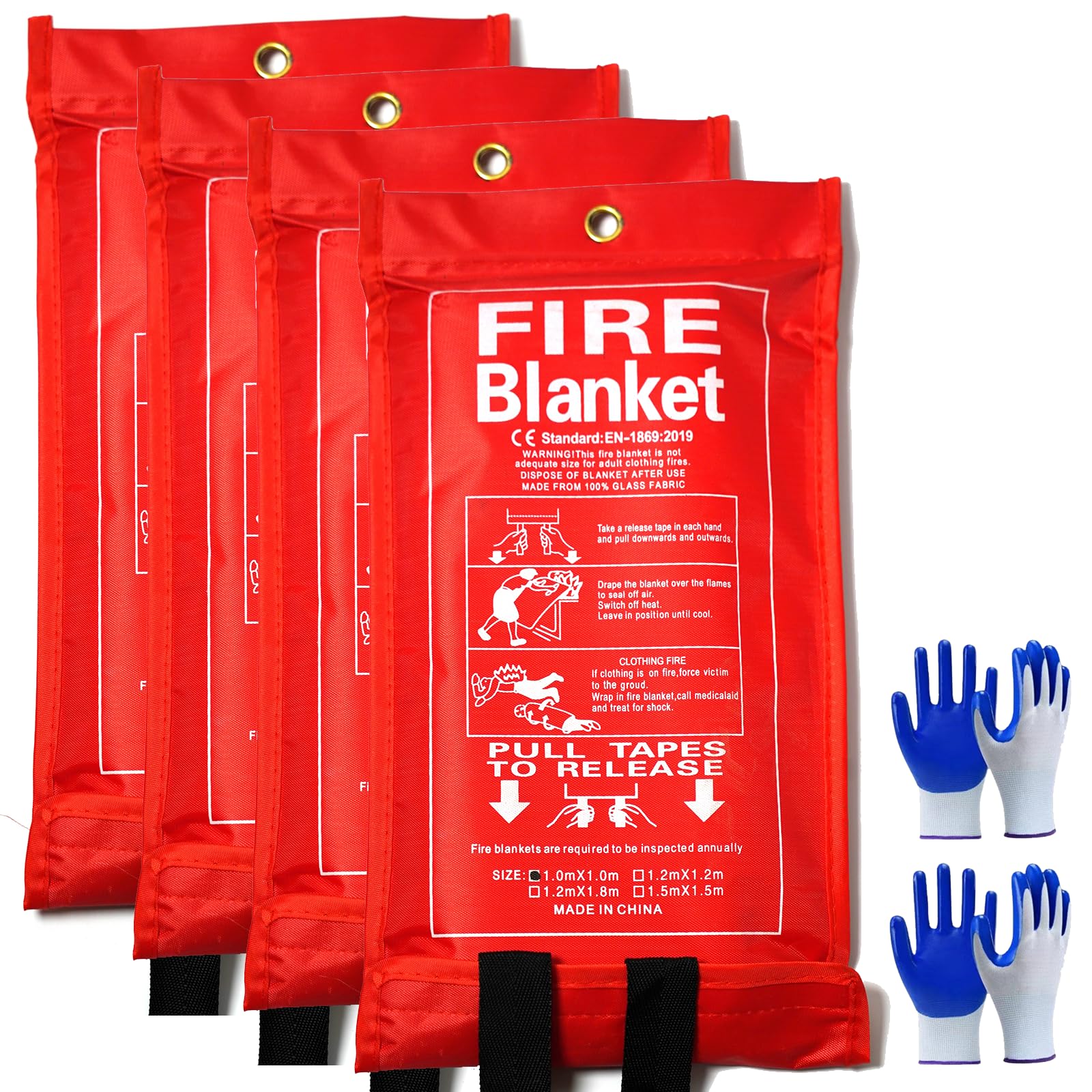 ZhurongGod Fire Blankets Emergency for Home-Fire Blanket for Home and Kitchen,Fiberglass Fire Blankets for Fireplace Camping Car BBQ. Essential Fire Blankets Emergency Gear for Home Safety (4 Pack)