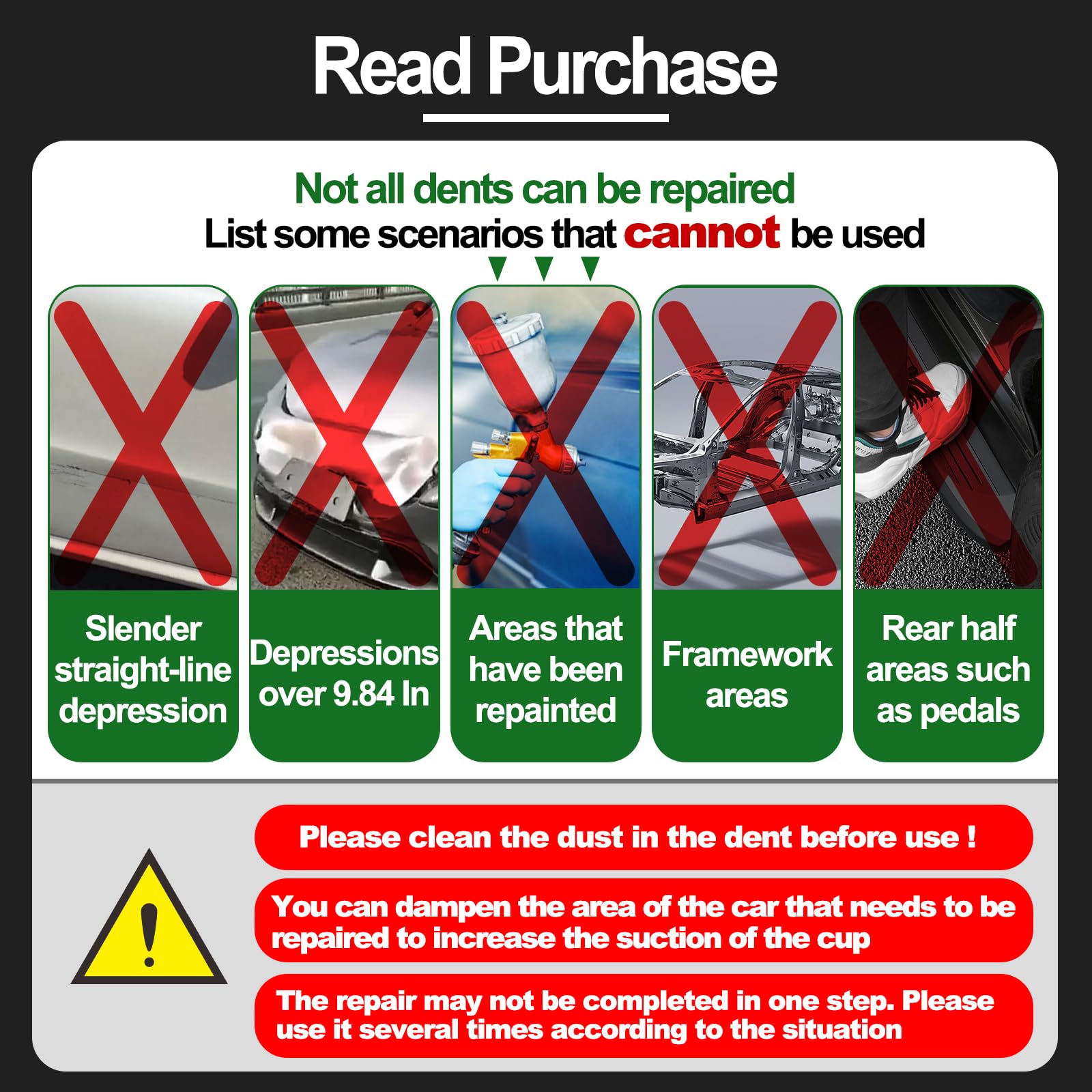 PHIXBEAR Powerful Metal Car Dent Puller 3pcs, Body Repair Dent Removal Tools for Car,Headlight,Car Mirror, Glass, Screen, Mobile Objects, Car Suction Cups