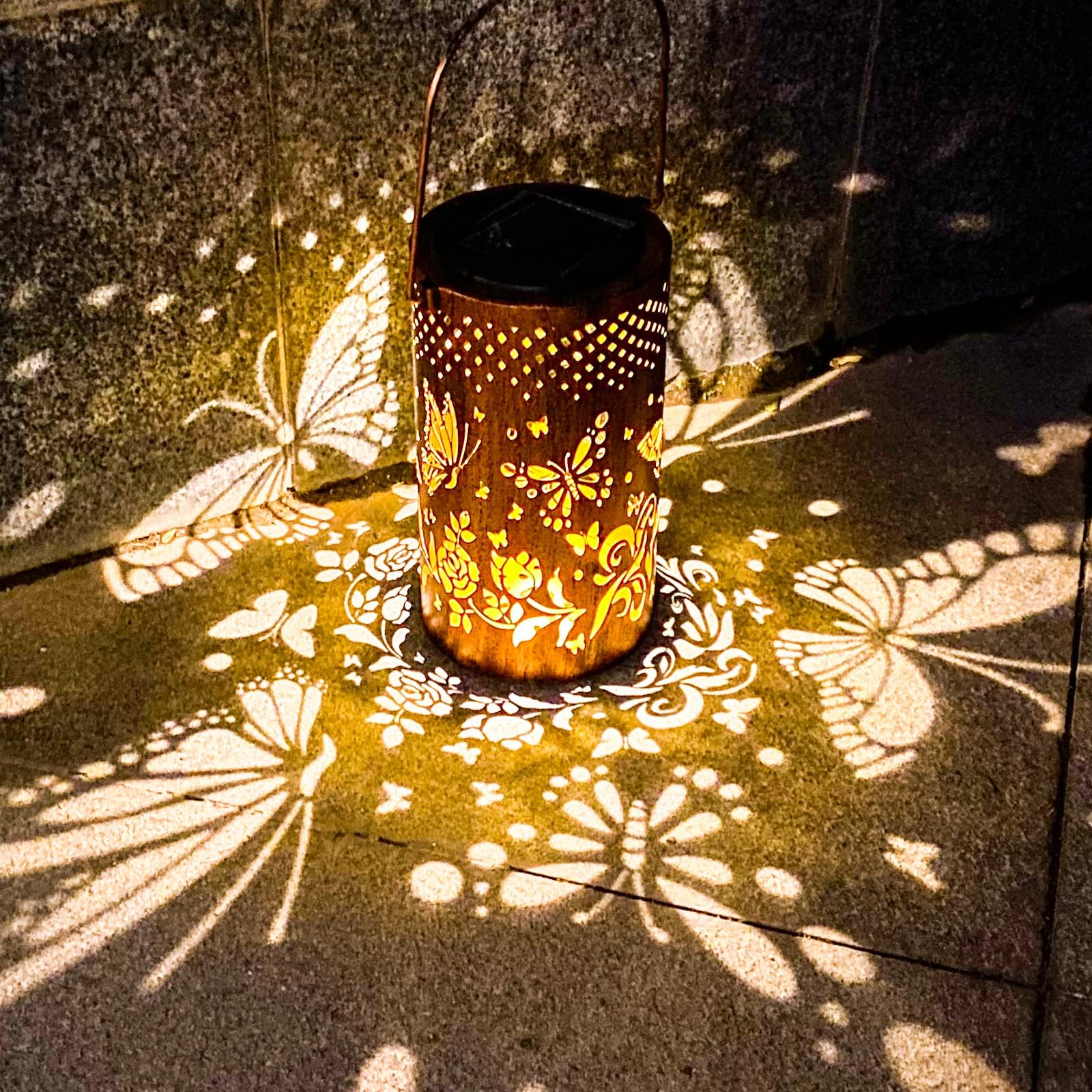 Butterfly Solar Lanterns Outdoor Hanging, Hollowed-Out Metal Waterproof LED Garden Decor Light for Patio Yard Pathway Lawn Front Porch, Christmas Thanksgiving Birthday Gifts for Women Mom Grandma