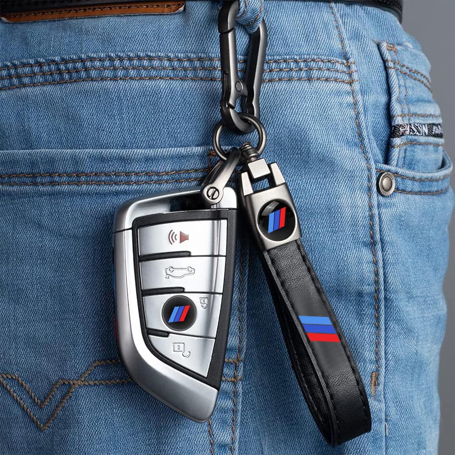 GuyAna Genuine Leather Car Keychain Logo for BMW Accessories Key Chain Compatible with X1 X3 X5 X6 Z4 X6 X7 Series M 1 M3 M5 6 Series Keychain Accessories Family Present for Man and Woman