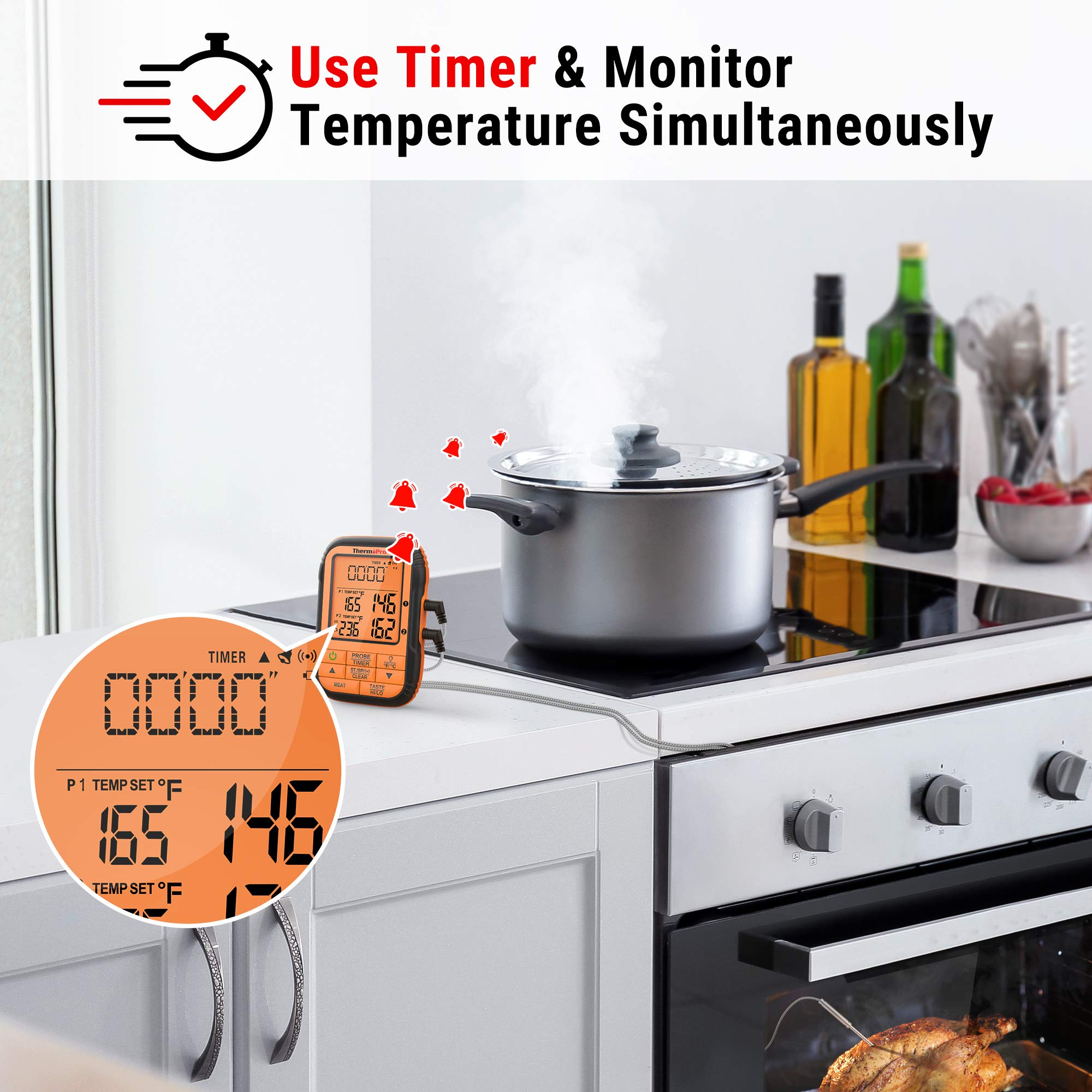 ThermoPro Meat Thermometer Wireless TP28 with Dual BBQ Probe, Grill Thermometer for Outside Grill, Meat Thermometer for Smoker Oven Grill, Digital Food Thermometer for Beef Turkey Lamb