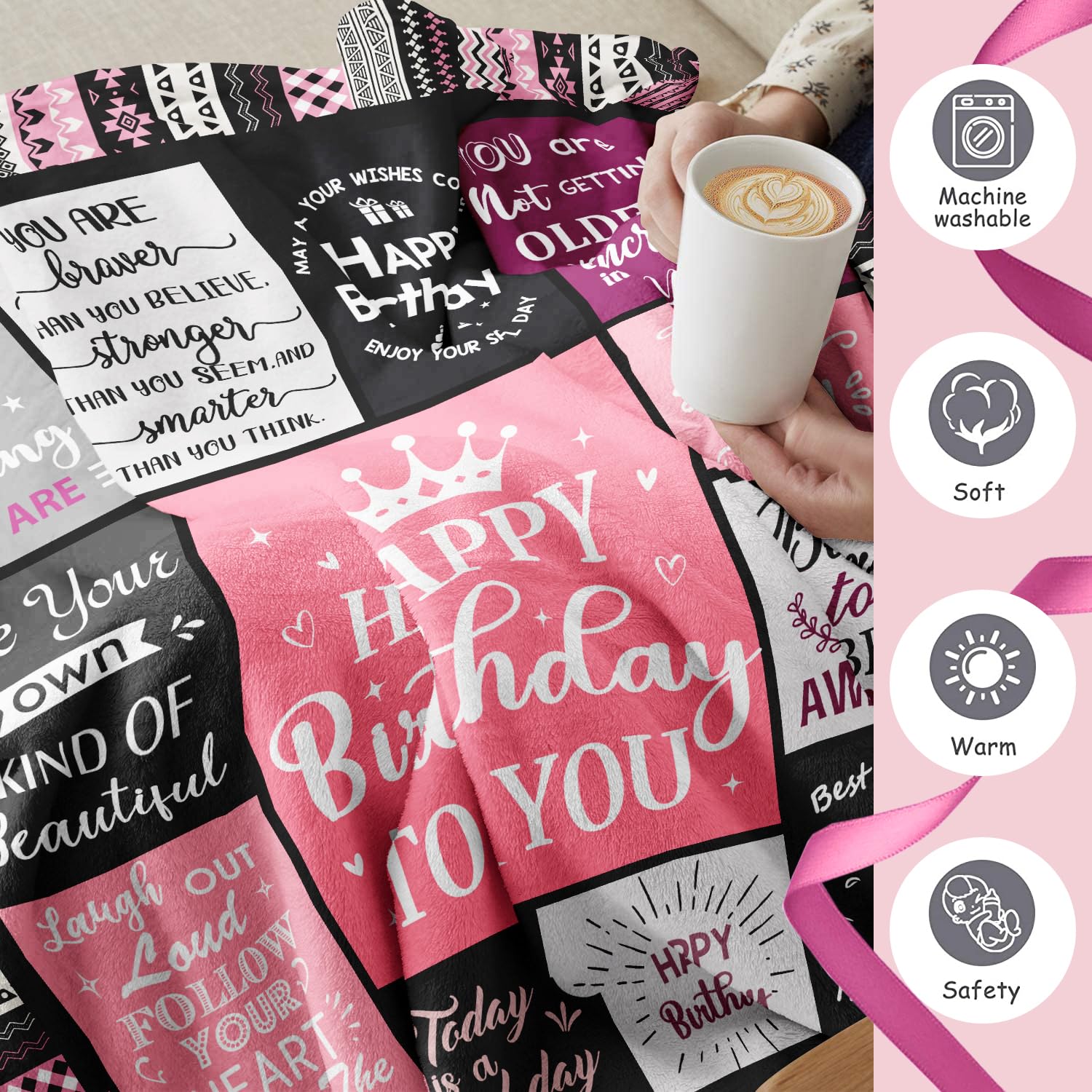 Ivivis Birthday Gifts for Women Girls Throw Blanket 60"X50", Happy Birthday Decorations for Women, Gifts for Women Birthday Unique, Womens Birthday Gift Ideas for Her Friend Mom Sister Grandma Wife