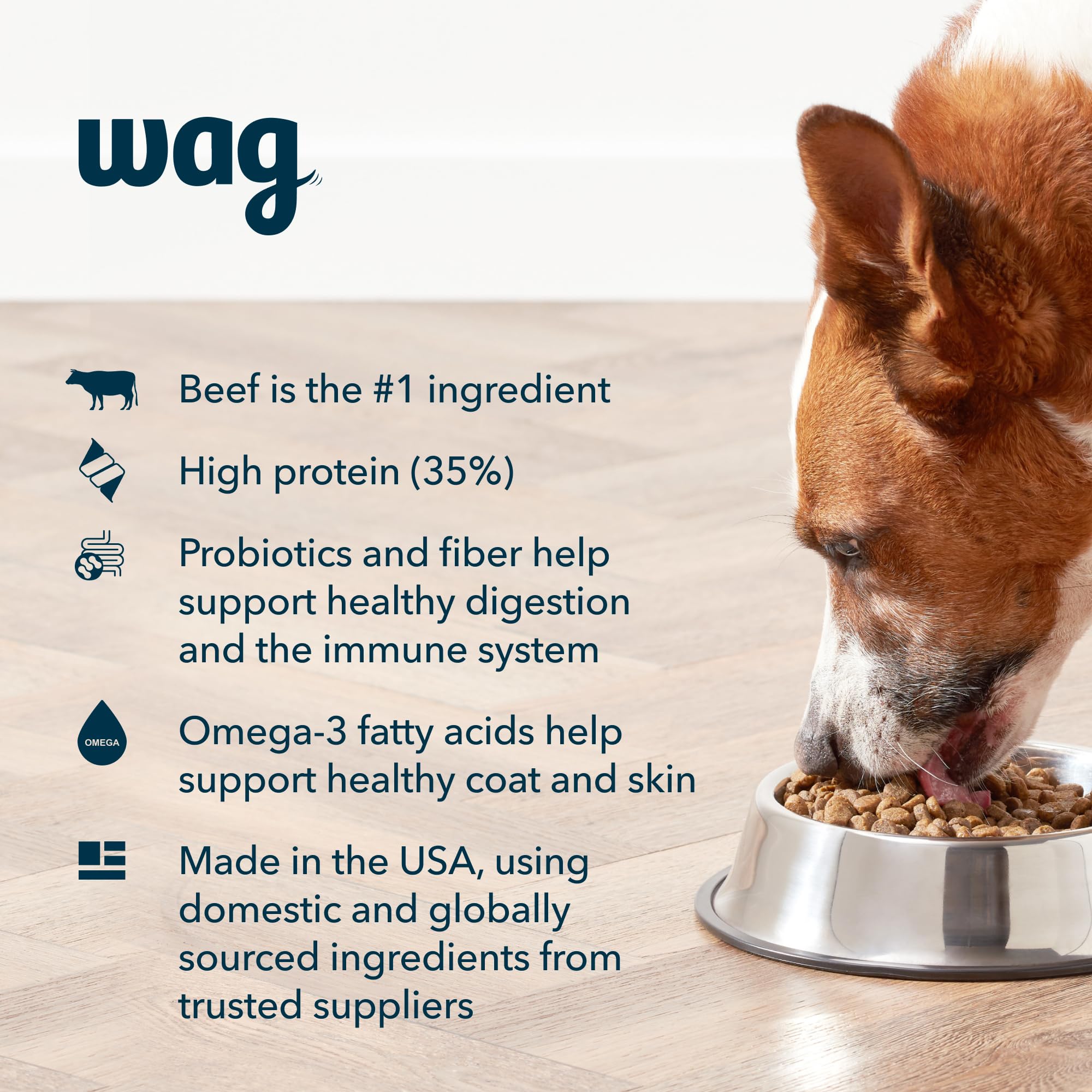 Amazon Brand - Wag Dry Dog Food Grain-Free Beef & Lentil Recipe, High Protein (24 lb bag)