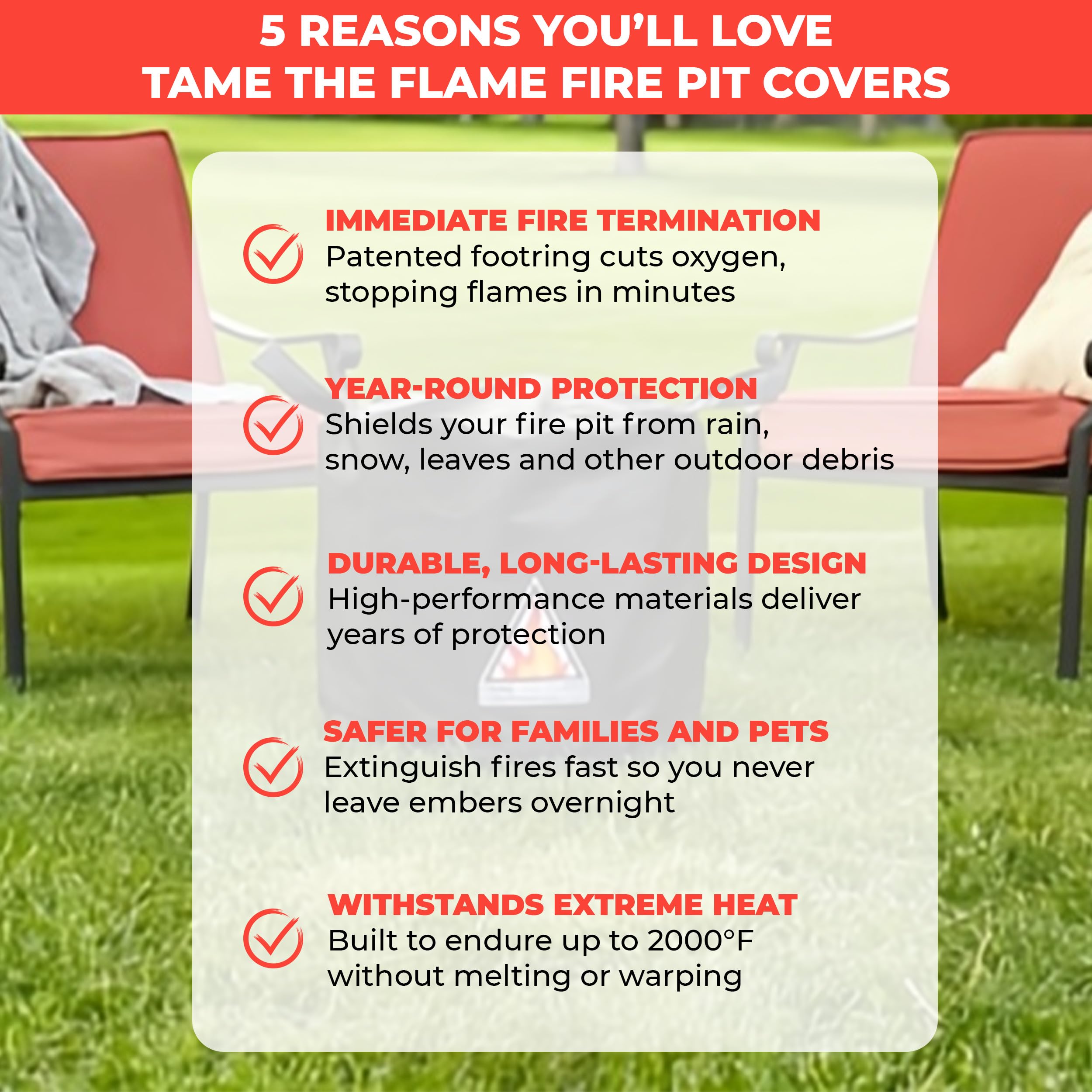 Tame the Flame Fire Pit Cover For Breeo 24, Heavy-Duty Waterproof & Fireproof Lid, Fits Round Firepits Up to 28 inches in Diameter