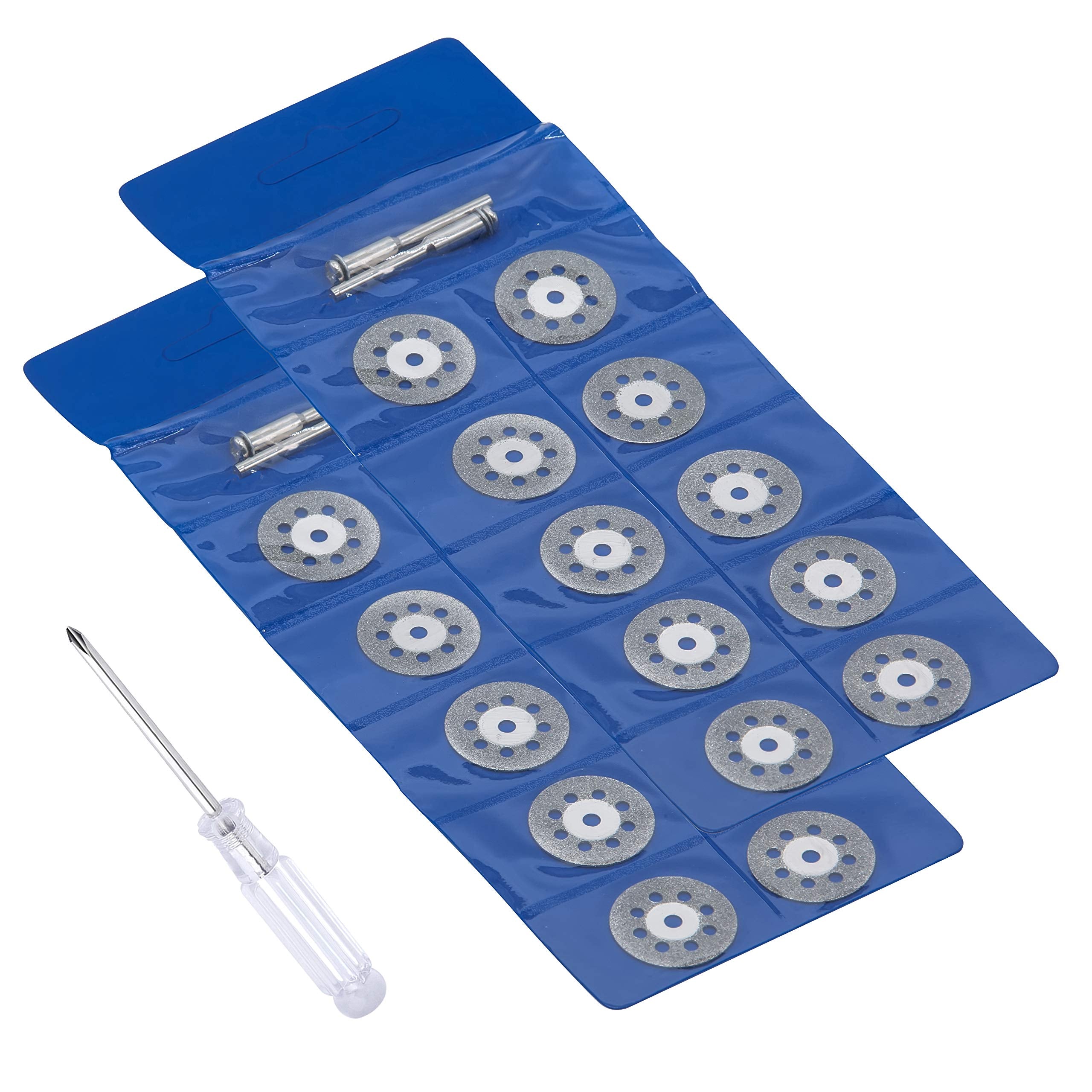 545 Diamond Cutting Wheel (22mm) 20pcs with 402 Mandrel (3mm) 4pcs and Screwdriver for Rotary Tools