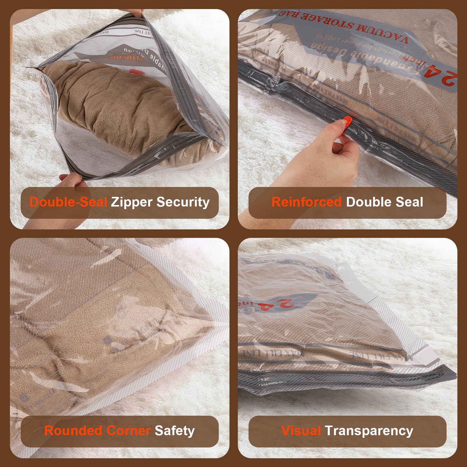 Travel Vacuum Bags with Rechargeable Pump Kit - 15 Pack Compression Bag for Travel & Home, Space Saver for Clothes, Blankets, Seasonal Storage