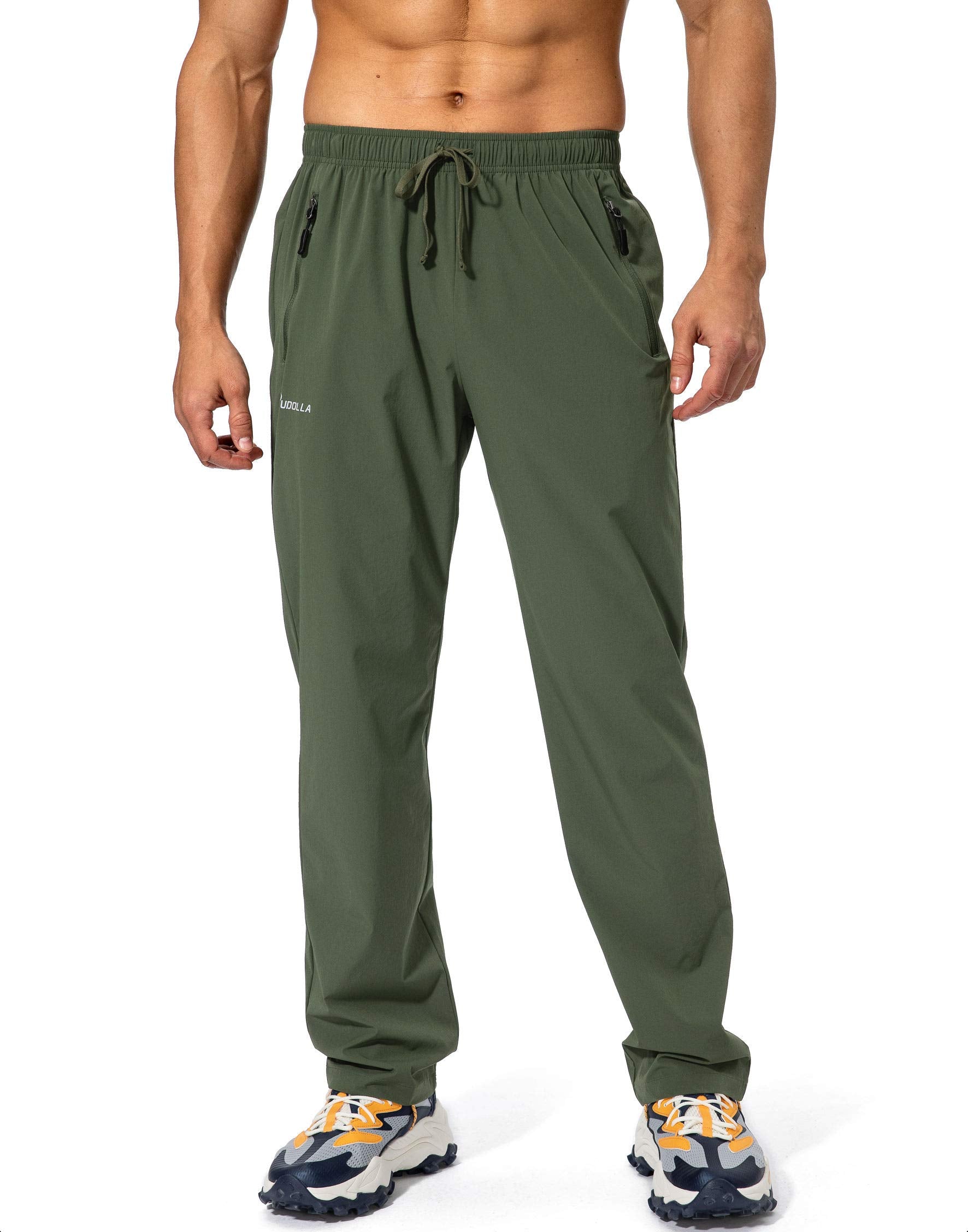 Pudolla Men's Workout Athletic Pants Elastic Waist Jogging Running Pants for Men with Zipper Pockets(Olive Medium)