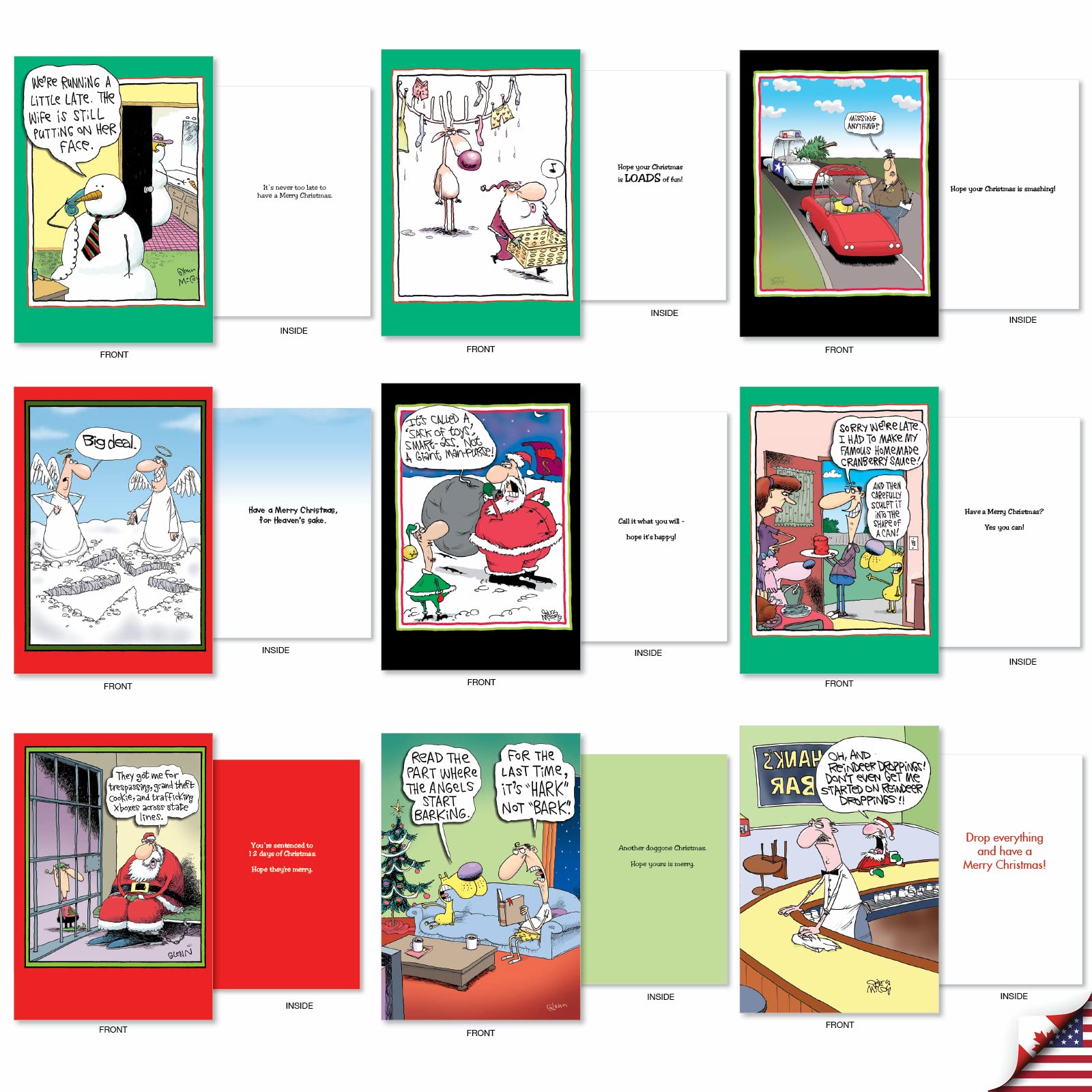 NobleWorks - 36 Assorted Bulk Box Set Funny Cartoons Christmas Cards with Envelopes (36 Designs, 1 Each) Humor Holiday Merry Christmas Variety Pack for Men, Women - A McCoy Bros. AC7139XSG-B1x36