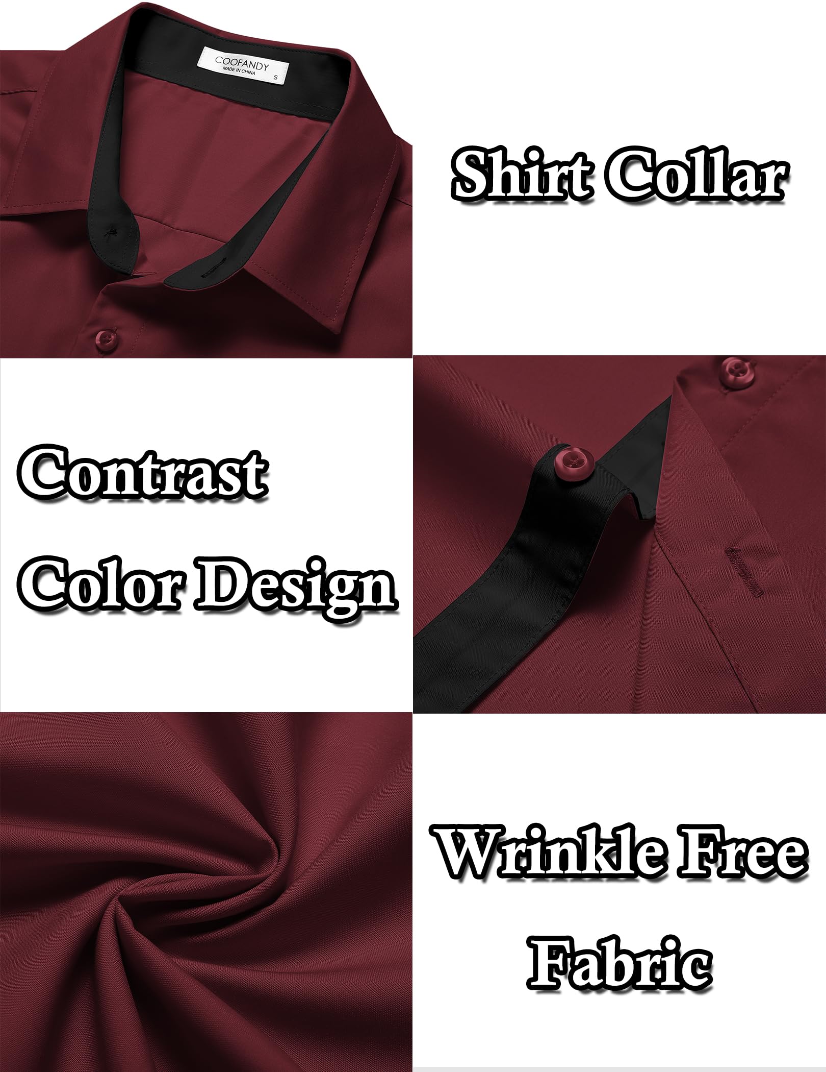 COOFANDY Men's Wrinkle Free Business Dress Shirts Short Sleeve Button Down Shirts Red