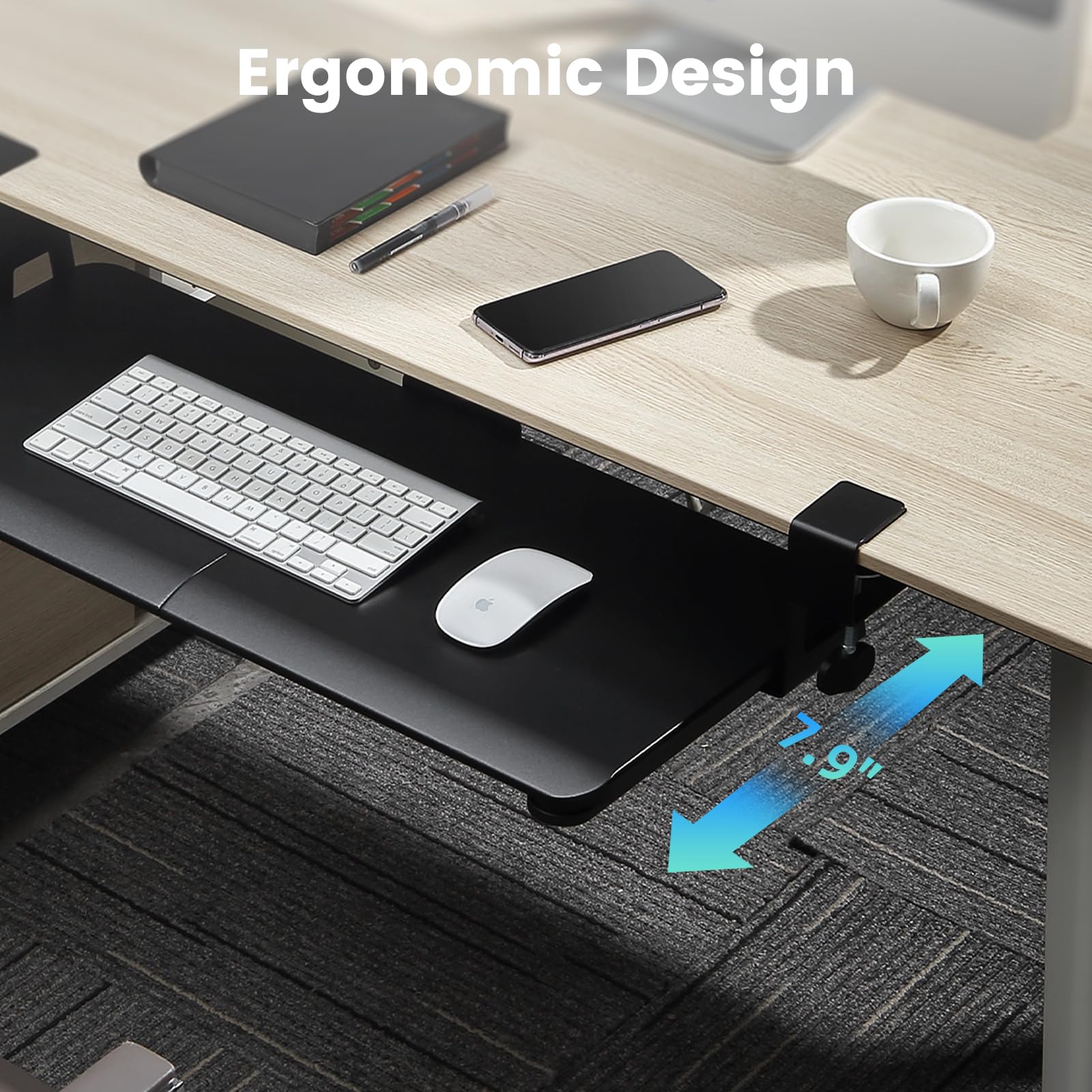 DQCGLY Keyboard Tray Under Desk, Slide Out Computer Keyboard & Mouse Tray with C Clamp-on Mount Easy to Install,30" W（Including Clamps） X 12"D Large Size,Black