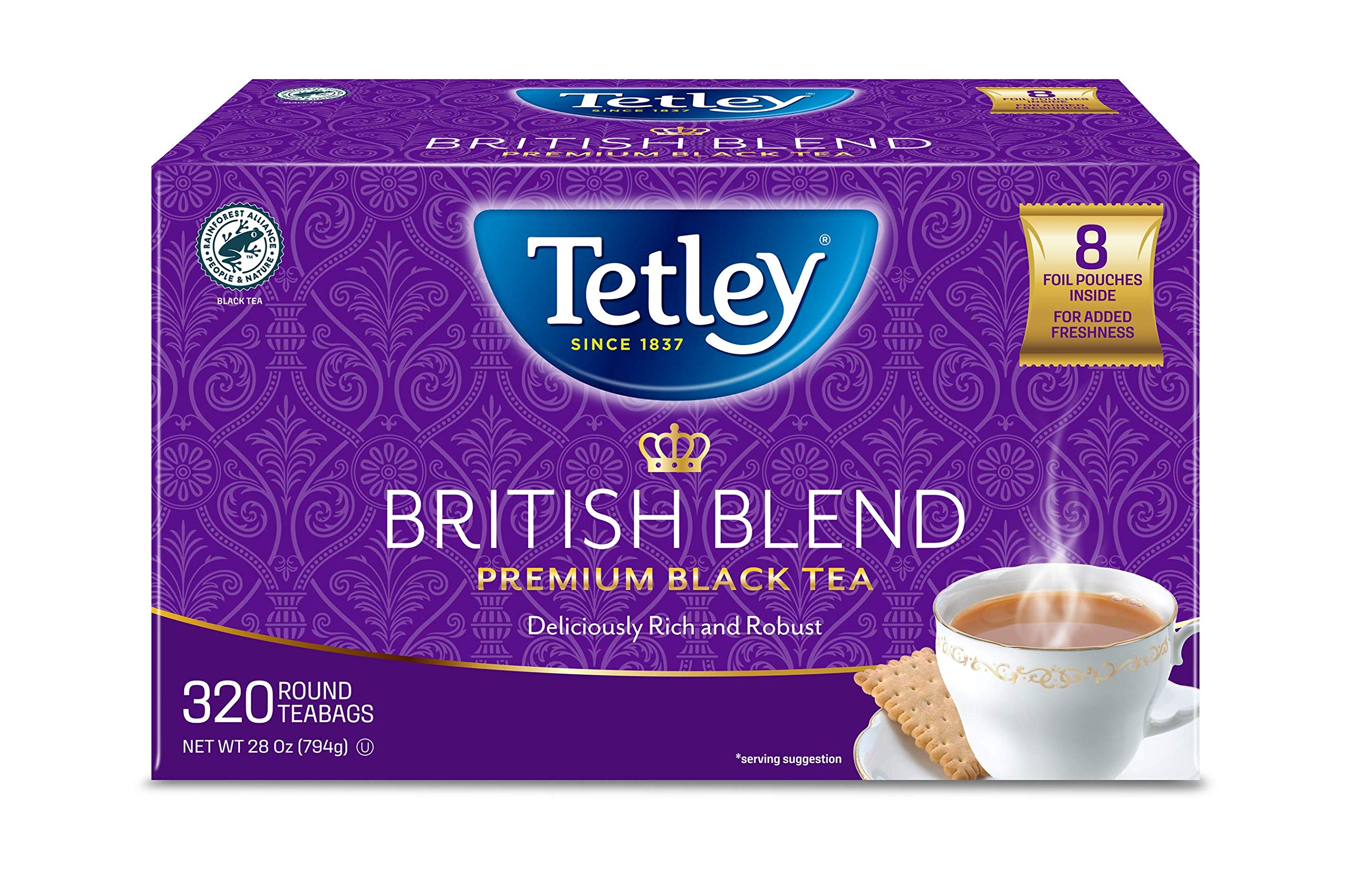 Tetley British Blend Premium Black Tea, 320 Tea Bags, Rainforest Alliance Certified