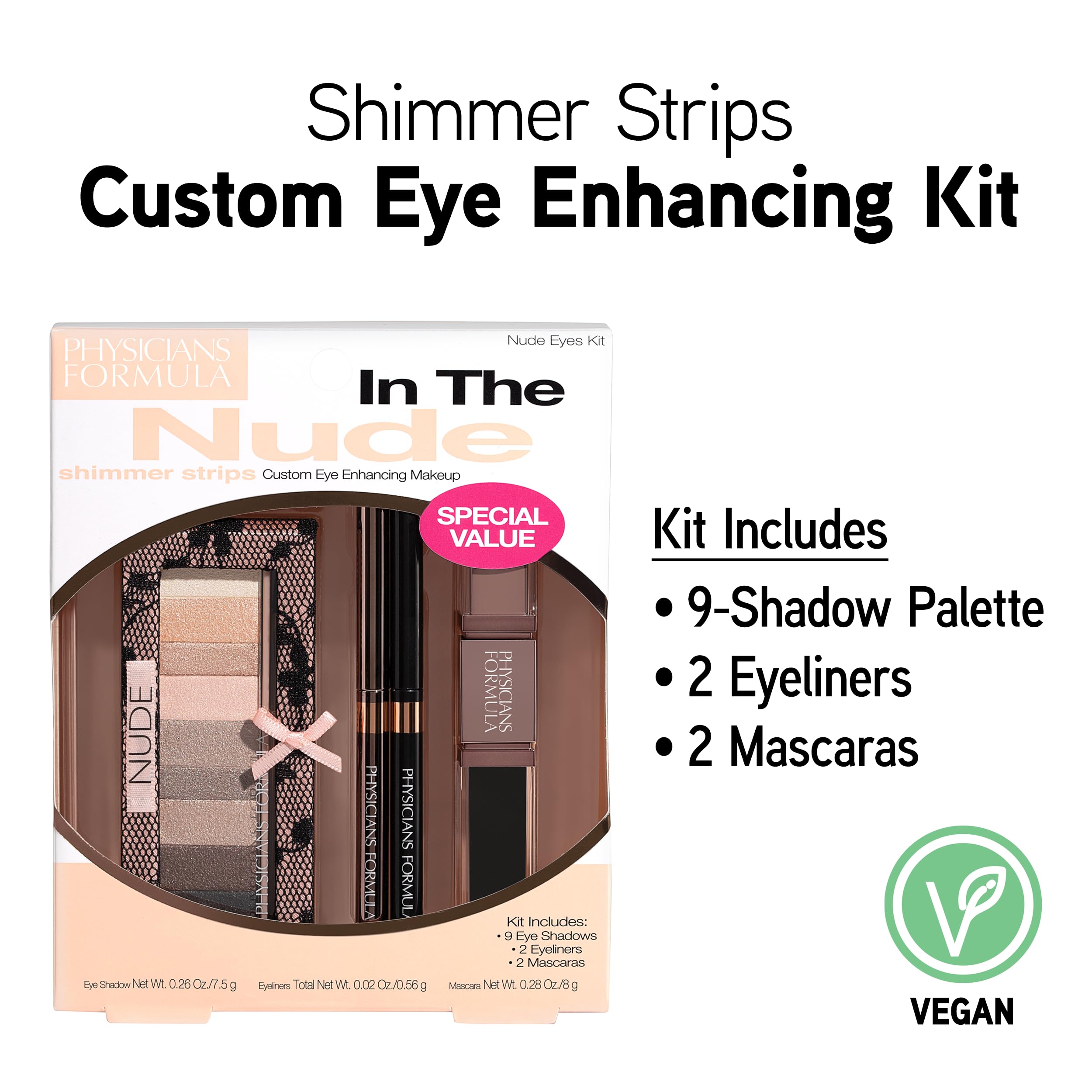 Physicians Formula Shimmer Strips Custom Eye Enhancing Kit with Eyeshadow, Eyeliner & Mascara, Nude