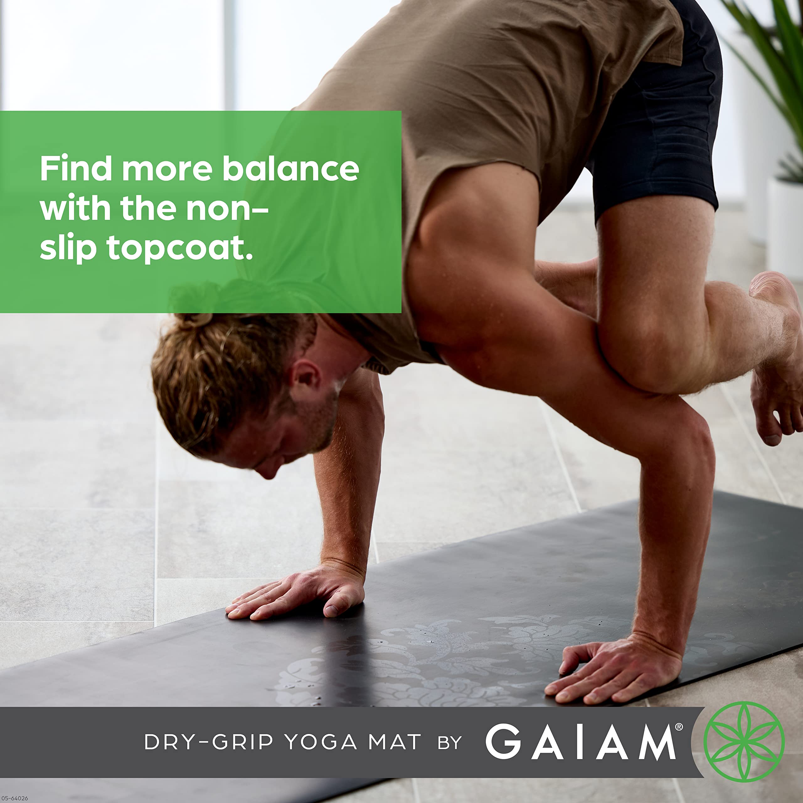 Gaiam Dry-Grip Yoga Mat - 5mm Thick Non-Slip Exercise & Fitness Mat for Standard or Hot Yoga, Pilates and Floor Workouts - Cushioned Support, Non-Slip Coat - 68 x 24 Inches - Marbled