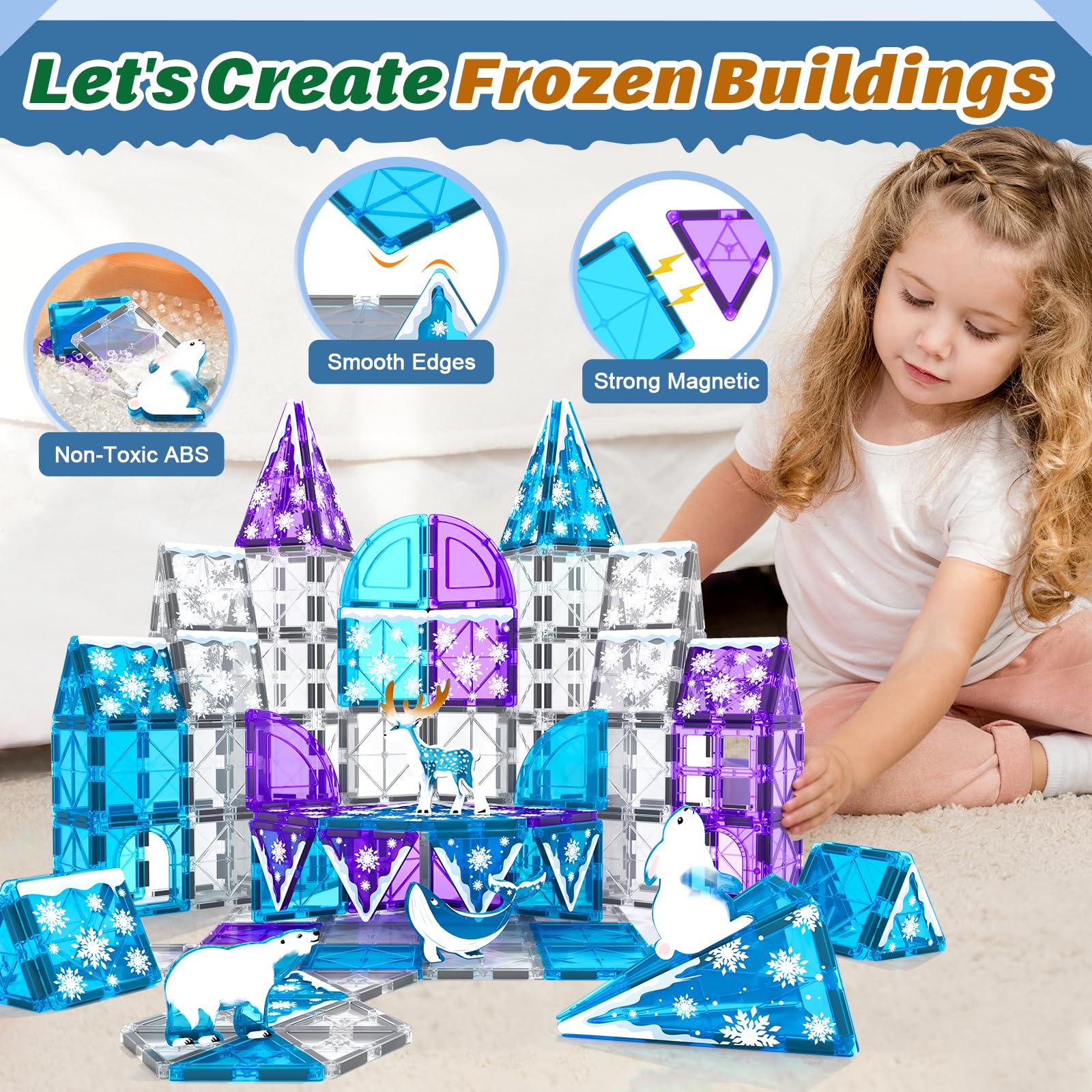 Magnetic Tiles Arctic Animals Frozen Toys for Girls Age 3-4 4-7 Toddler Kids Toys Magnetic Blocks Building Set Kids Games STEM Toys for Girls and Boys Ages 3 +