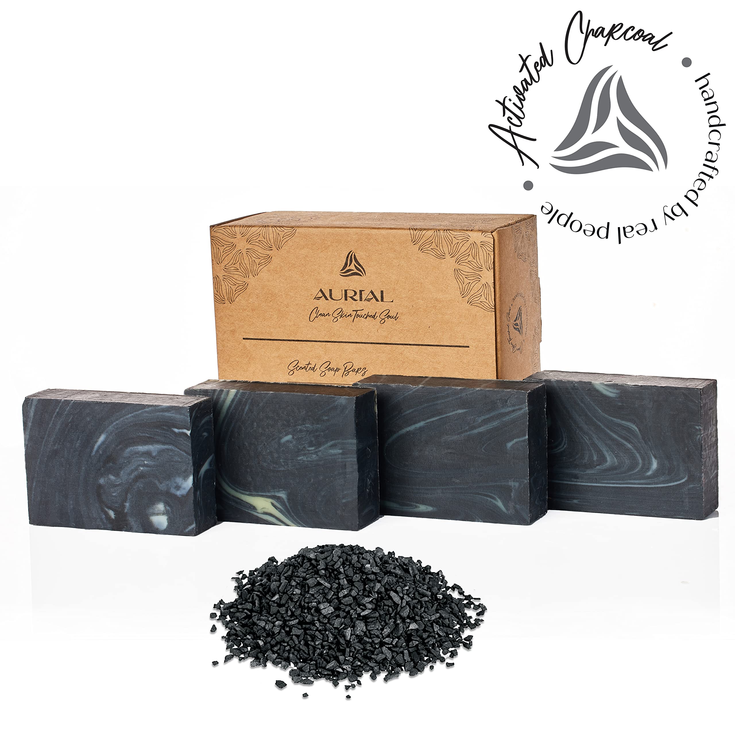 AURIAL - Activated Charcoal Handmade Bar Soap - Organic Essential Oils with Hemp Seed Oil - Face and Body Soap Bar - Made in USA - 4.5 oz Pack of 4