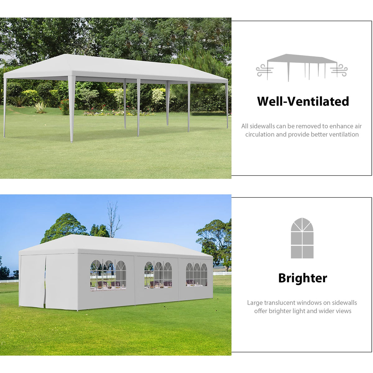 BBBuy 10'x30' Outdoor Party Wedding Tent Canopy Waterproof Camping Gazebo BBQ Shelter Pavilion Heavy Duty, 8 Removable Sidewalls (10x30)