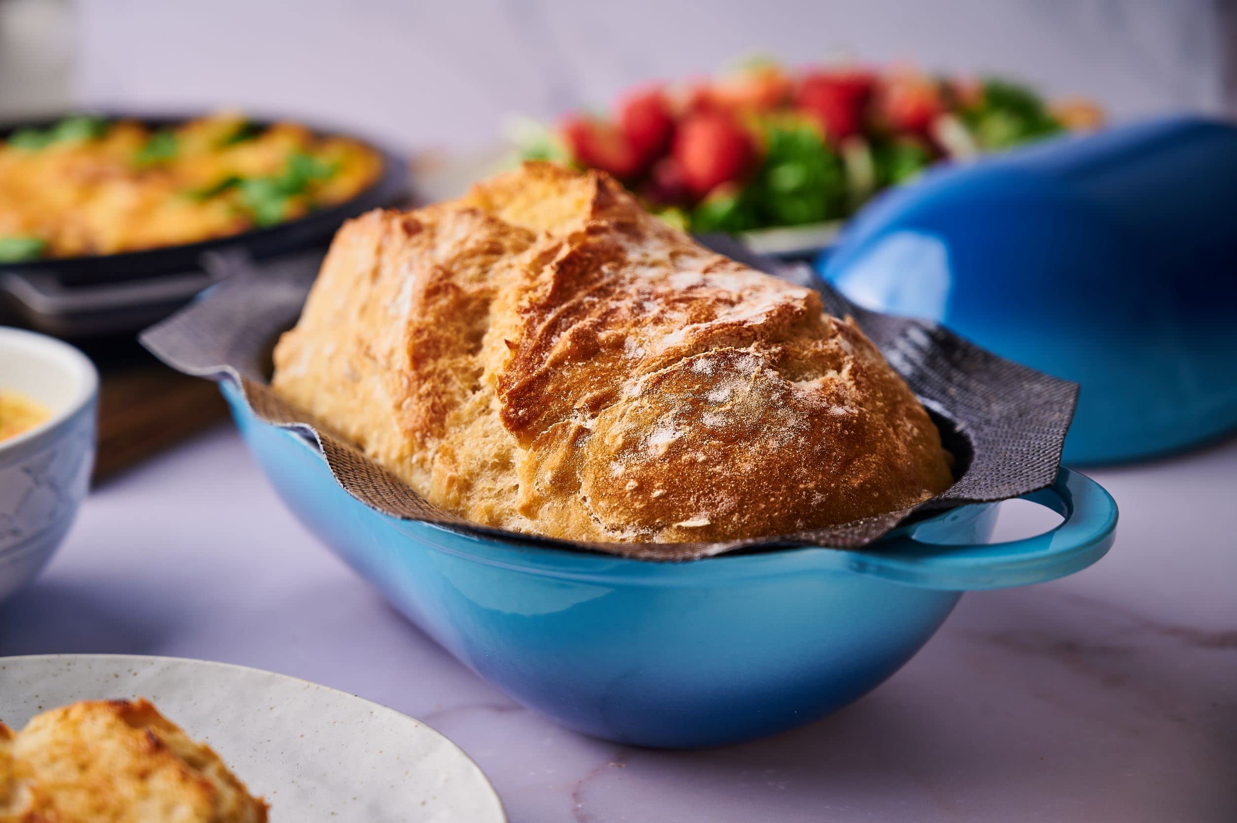 LoafNest: Incredibly Easy Artisan Bread Kit. Cast Iron Dutch Oven [Compact 2 qt size] and Perforated Non-Stick Silicone Liner.