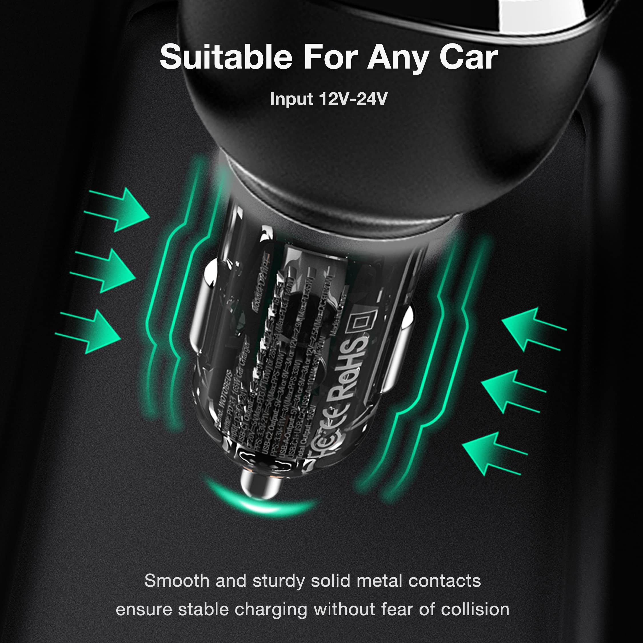 165W USB C Car Charger Adapter Super Fast Charging WOTOBEUS PD3.1 140W/PD3.0 100W PPS45W QC5+PD 35W PPS25W+30W for iPhone 15 14 Max Samsung Galaxy S24/23/22 iPad MacBook Pro Air Type-C Laptop Pixel