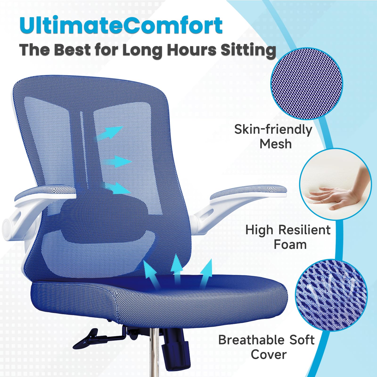 LaoJawBow Ergonomic Office Chair - Comfy Desk Chairs with Wheels and Arms, 400LB Heavy Duty Mesh Computer Chairs with Comfortable Lumbar Back Support for Home Office, Bedroom, Study and College Dorm