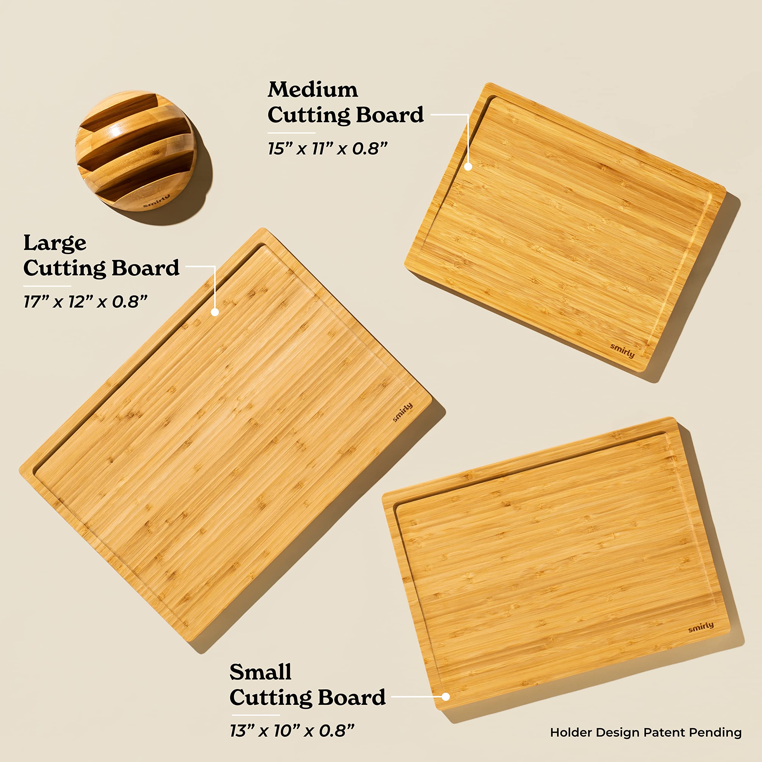 SMIRLY Wooden Cutting Boards For Kitchen - Bamboo Cutting Board Set with Holder, Wood Cutting Board Set, Cutting Board Wood, Wooden Chopping Board, Wooden Cutting Board Set