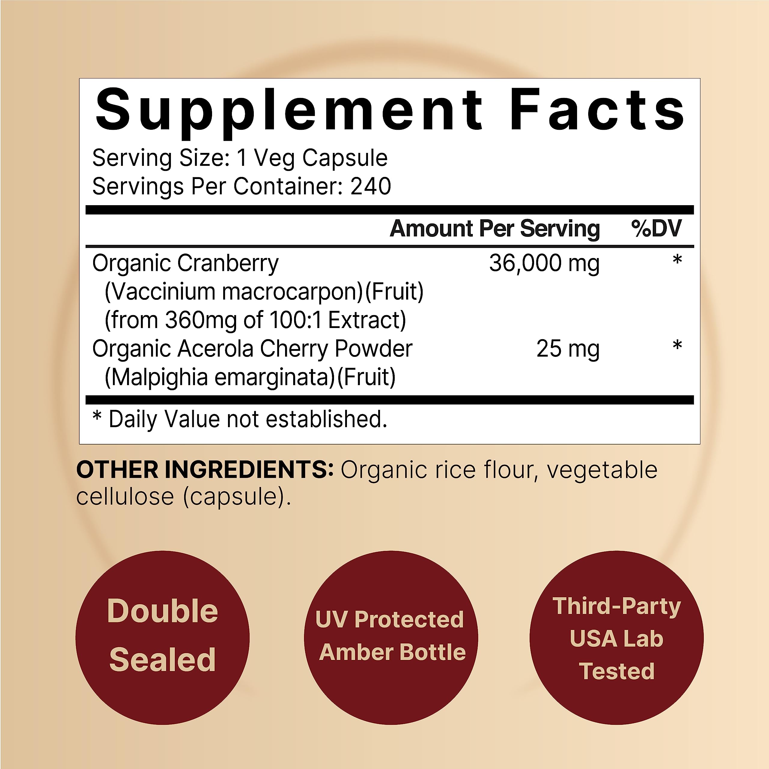 NatureBell Cranberry Pills 36,000mg with Acerola | 100:1 Fresh Cranberries Extract – Organic Ingredients – Supports Urinary Tract Health – Sugar Free