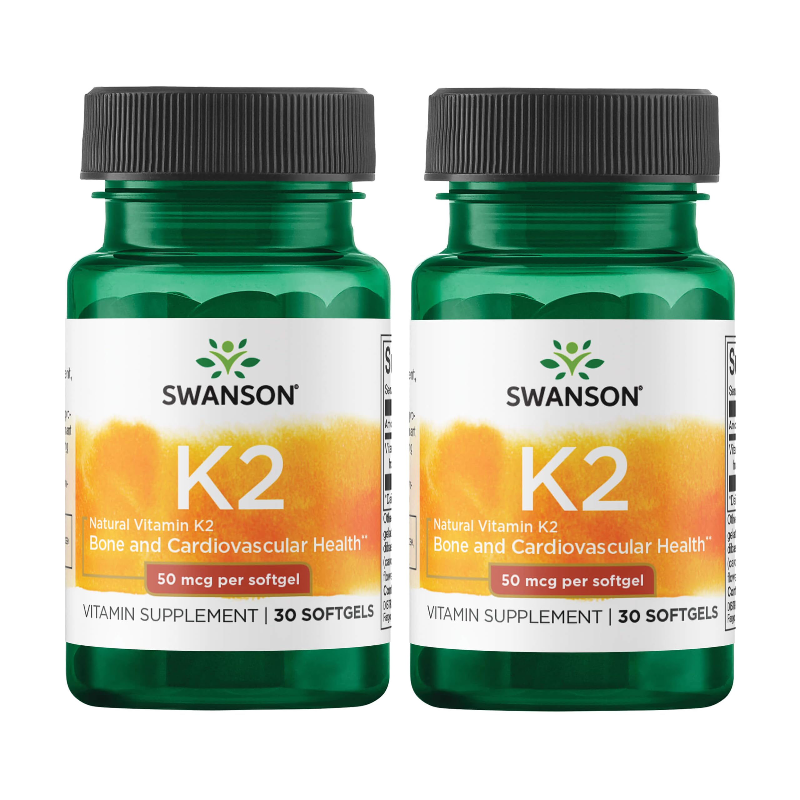 Swanson Natural Vitamin K2 (Menaquinone-7 from Natto) 50 mcg 30 Sgels (2 Pack)