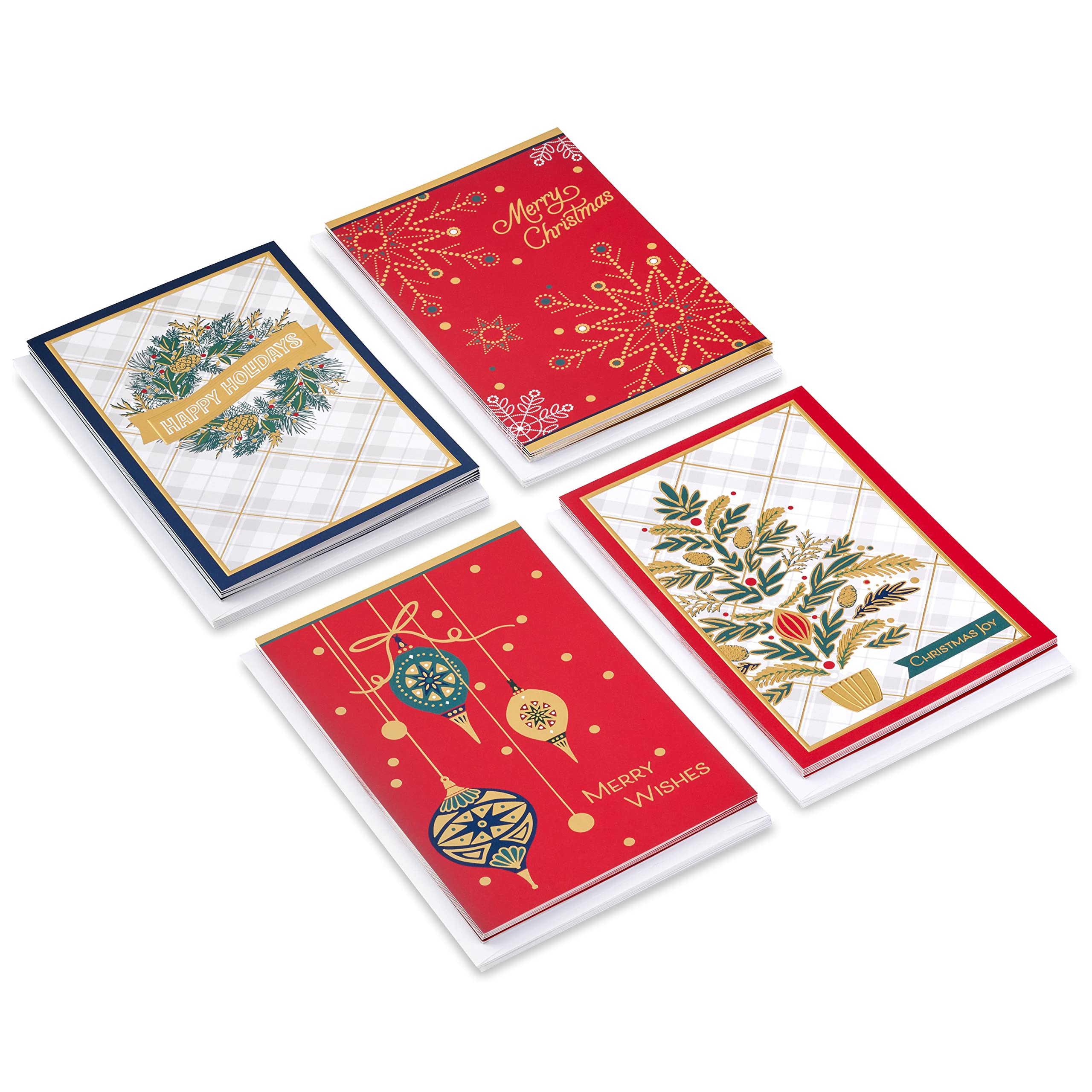 Hallmark Image Arts Boxed Christmas Cards Assortment, Classic Plaid (4 Designs, 24 Cards with Envelopes)