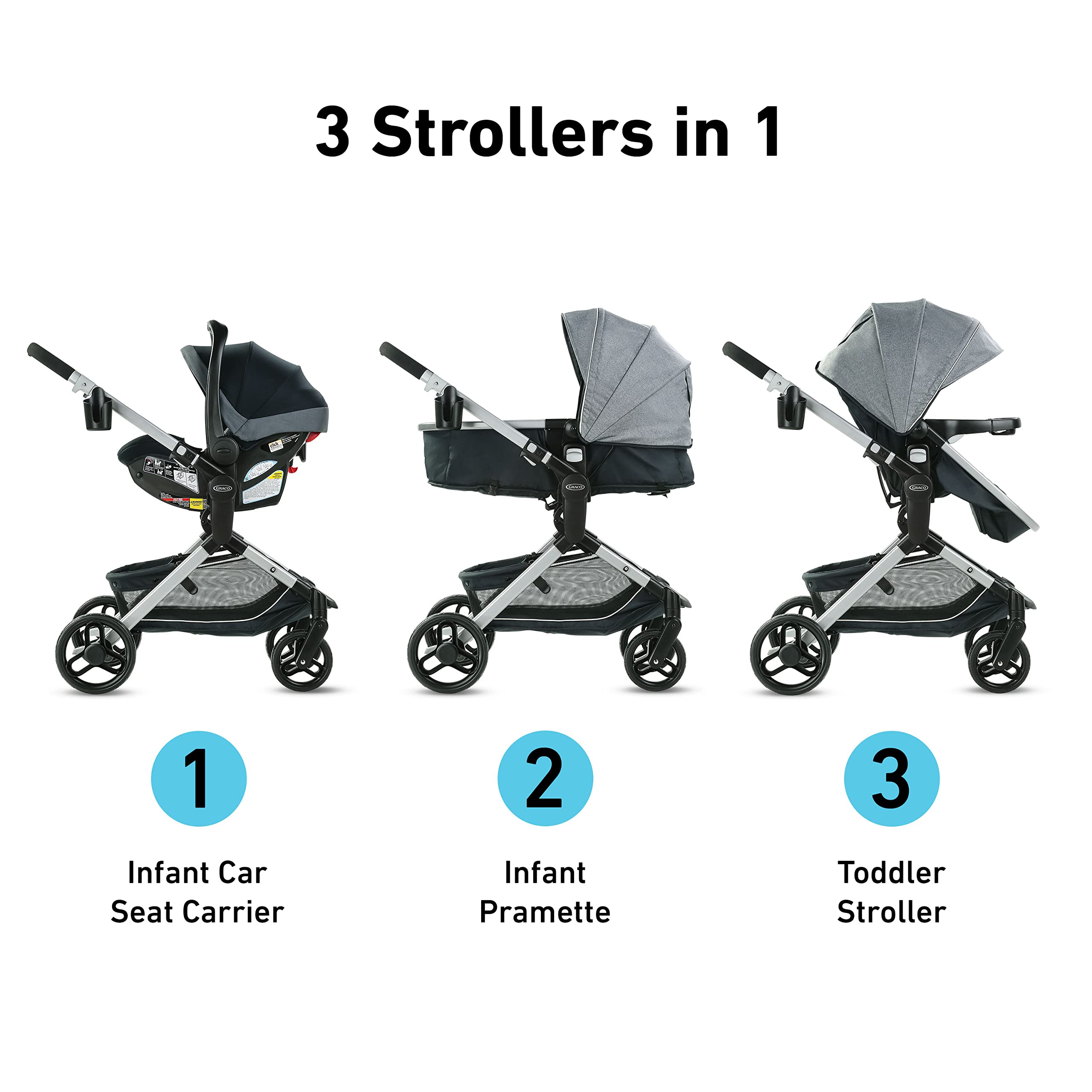 Graco Modes Nest Travel System with Adjustable Reversible Seat, Pram Mode, Lightweight Aluminum Frame, and SnugRide 35 Lite Elite Infant Car Seat, Sullivan