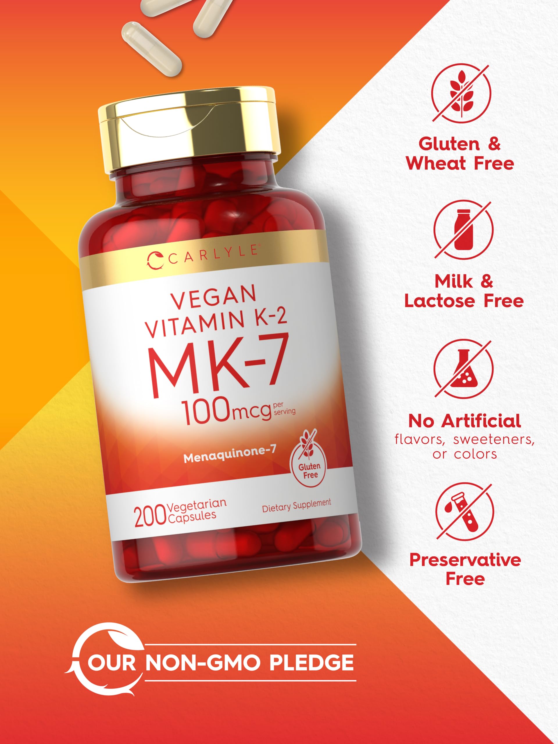 Carlyle Vitamin K2 MK7 100mcg | 200 Vegan Capsules | Menaquinone-7 Supplement | Non-GMO, Gluten Free