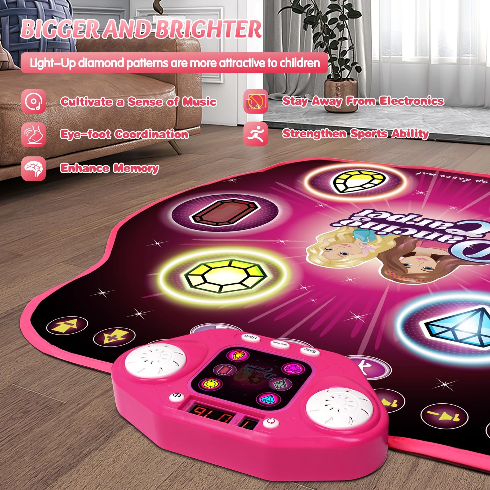 Dance Mat Toys for 3-12 Year Old Kids,Electronic Dance Pad with Light-up 6-Button & Wireless Bluetooth, 5 Game Modes Princess Dancing Mat, Birthday Xmas Gifts for 3 4 5 6 7 8 9 10+ Year Old Girls