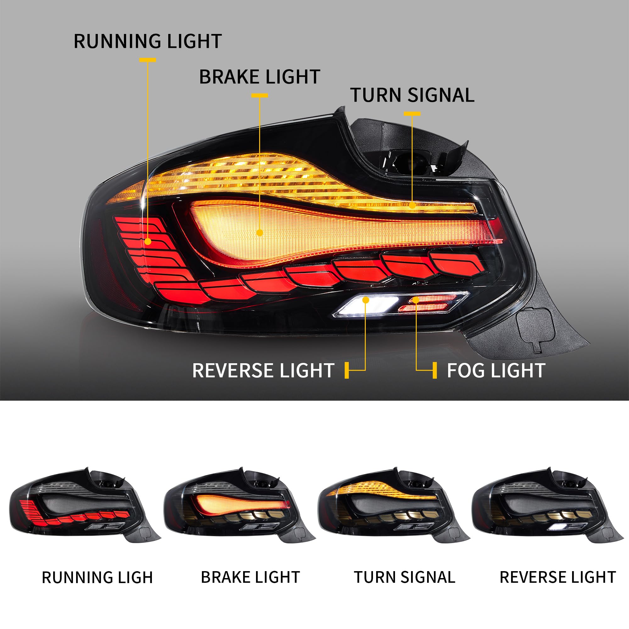 VLAND OLED Smoked Tail Lights Compatible For 2014-2020 BMW 2-Series M2 F22 F23 F87 Coupe Convertible with Dragon Scales Running Light, Smoked Lens Styles