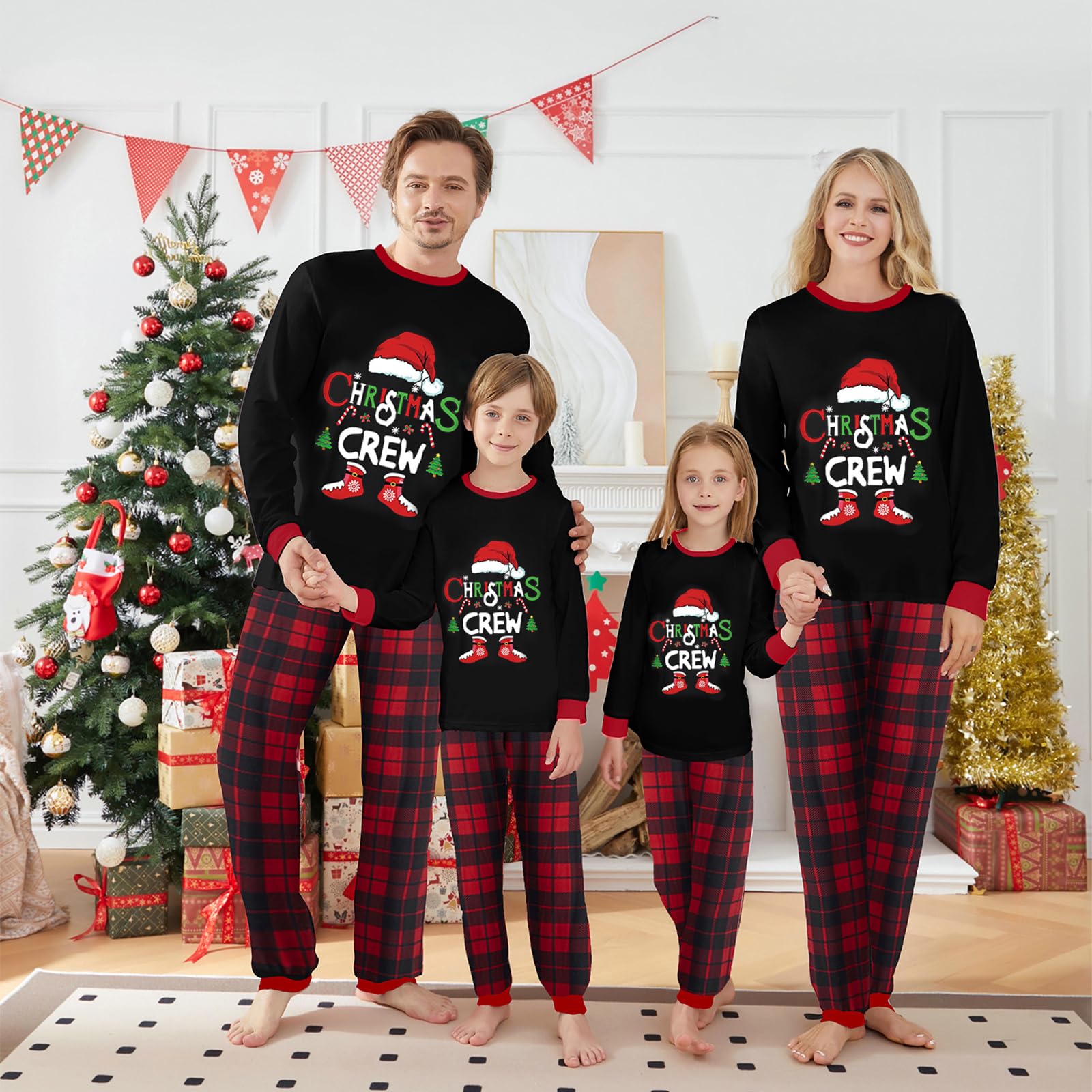 OAKFashion Christmas Family Pajamas Sets, Christmas Family Matching Pajamas Sleepwear Pjs Xmas Jammies Holiday(&b-11, Kids, 10 Years)