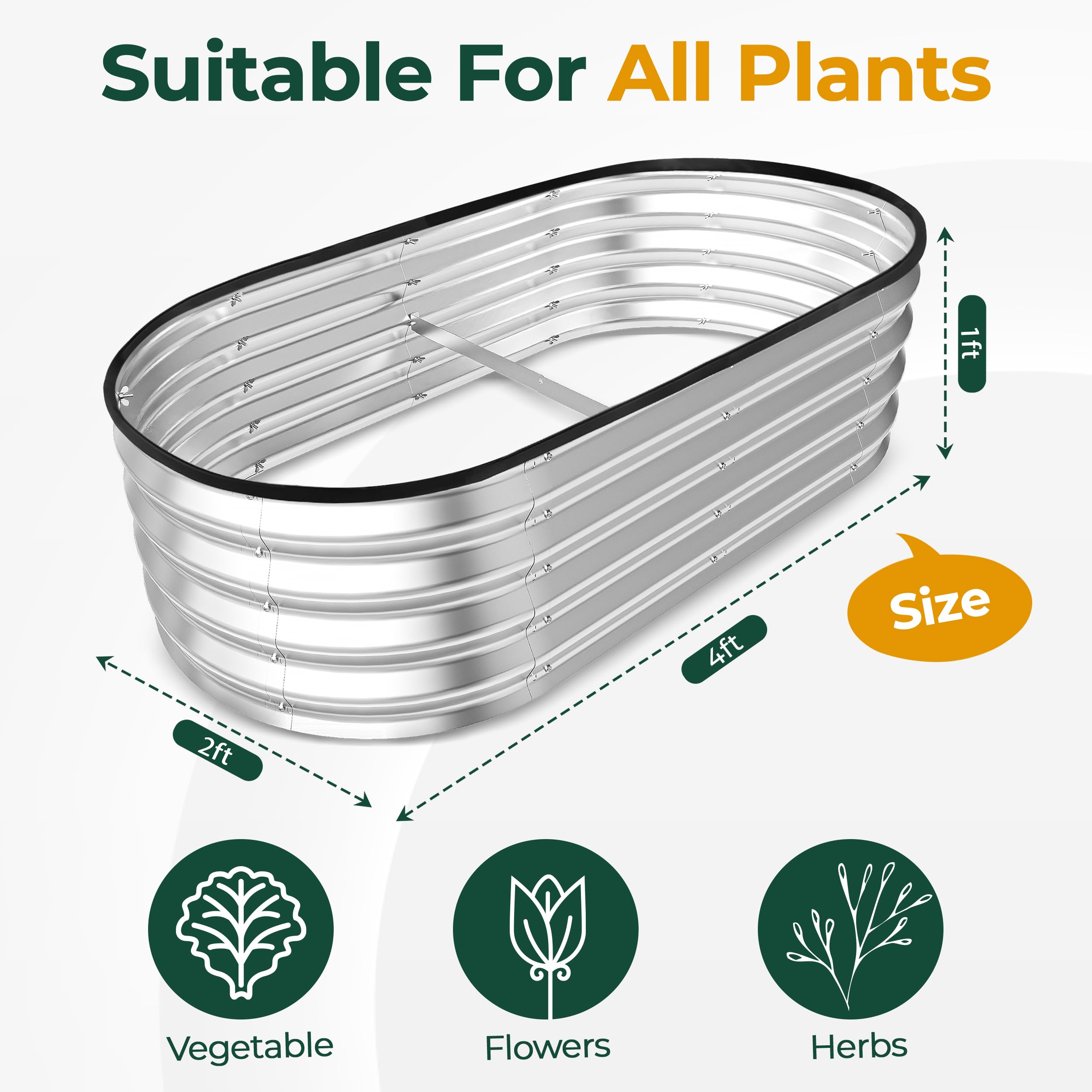 Utopia Home Galvanized Raised Garden Bed Kit 4x2x1ft, Planter Box Raised Garden Beds Outdoor, Easy Assembly Metal Raised Bed for Gardening Vegetables, Fruits, Flowers - Pack of 01 - Silver