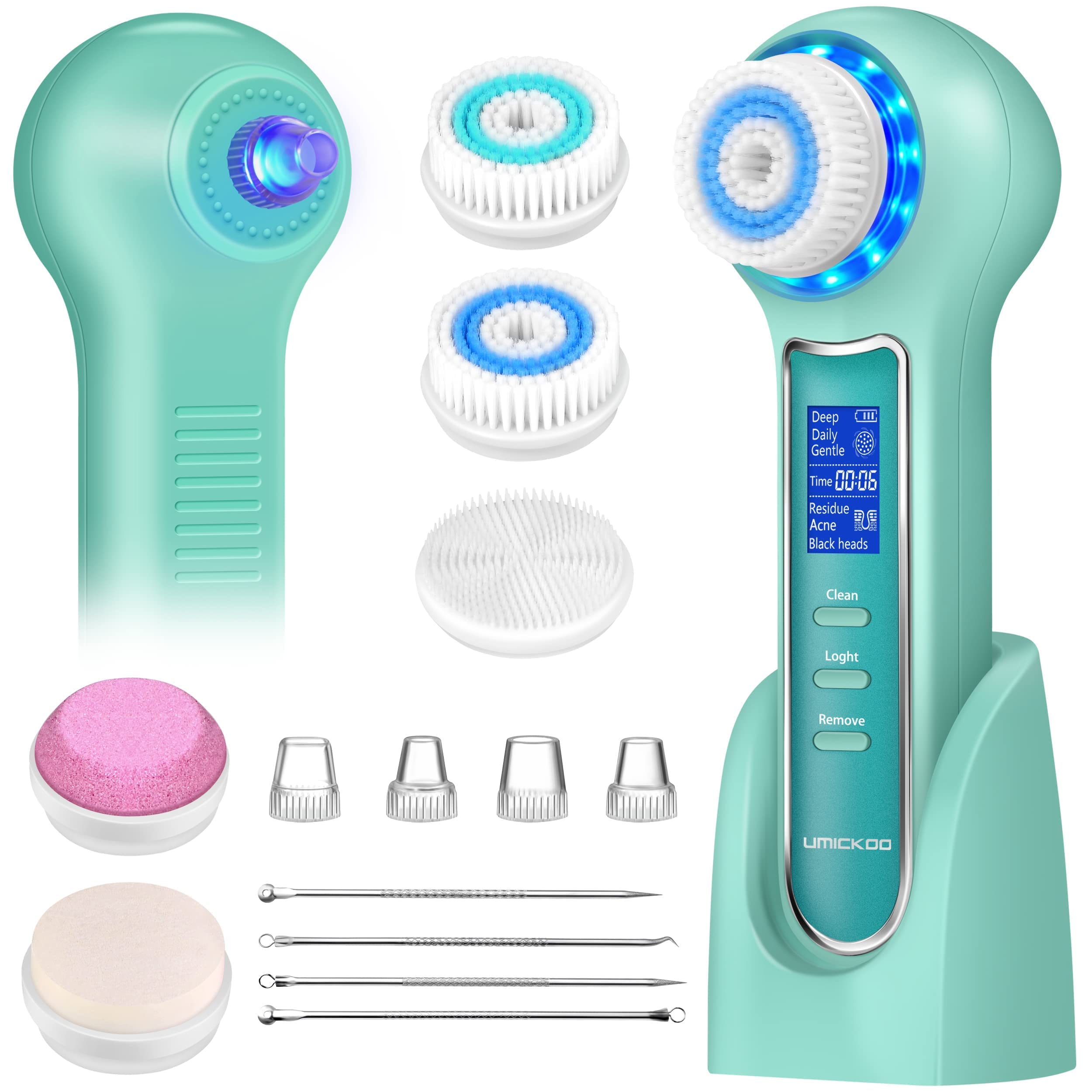 UMICKOO Face Scrubber Exfoliator,Facial Cleansing Brush Waterproof with LCD Screen,Blackhead Remover Vacuum with 5 Brush Heads,Face Spin Brush for Exfoliating, Massaging and Deep Pore Cleansing