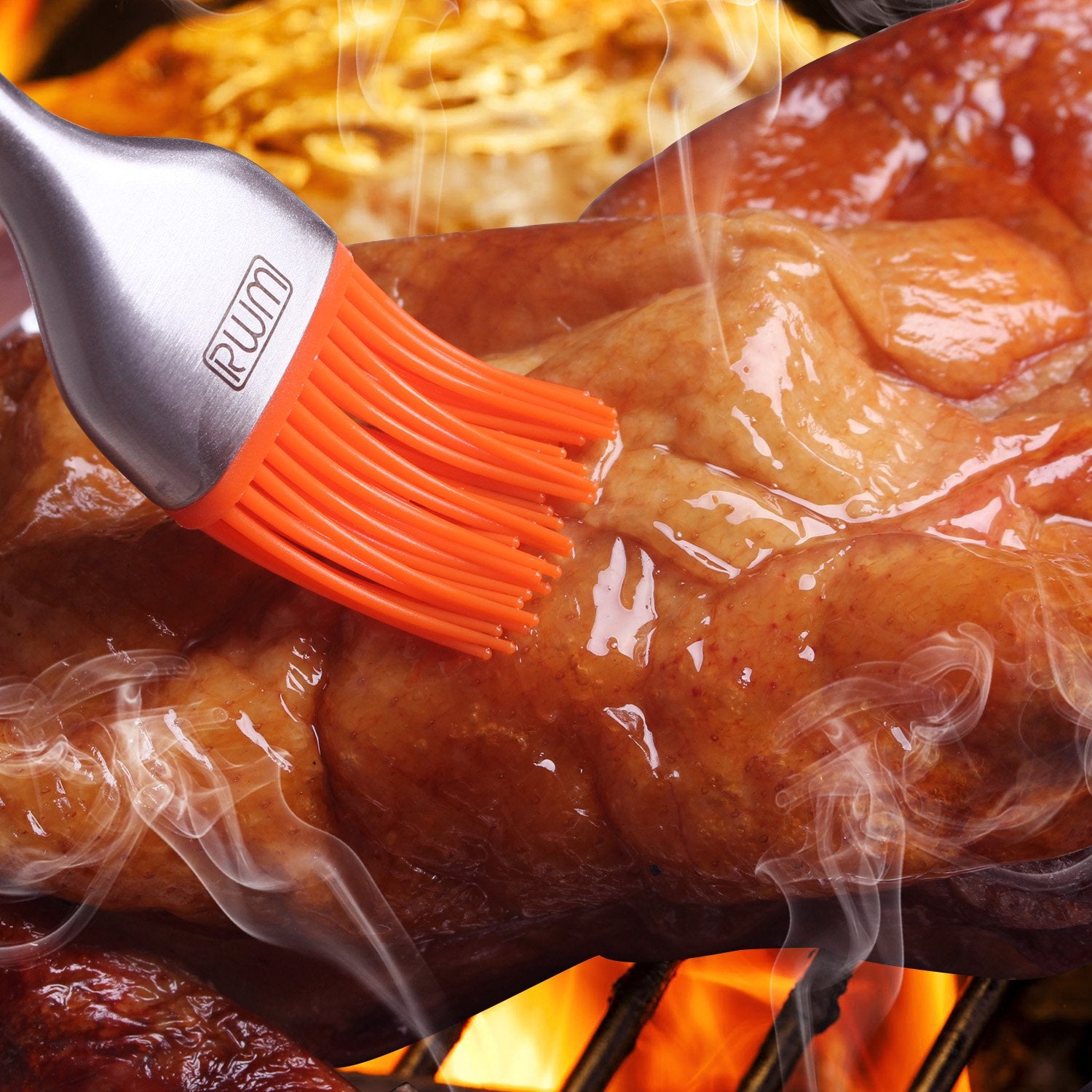 RWM Basting Brush - Grilling BBQ Baking, Pastry and Oil Stainless Steel Brushes with Back up Silicone Brush Heads(Orange) for Kitchen Cooking & Marinating, Dishwasher