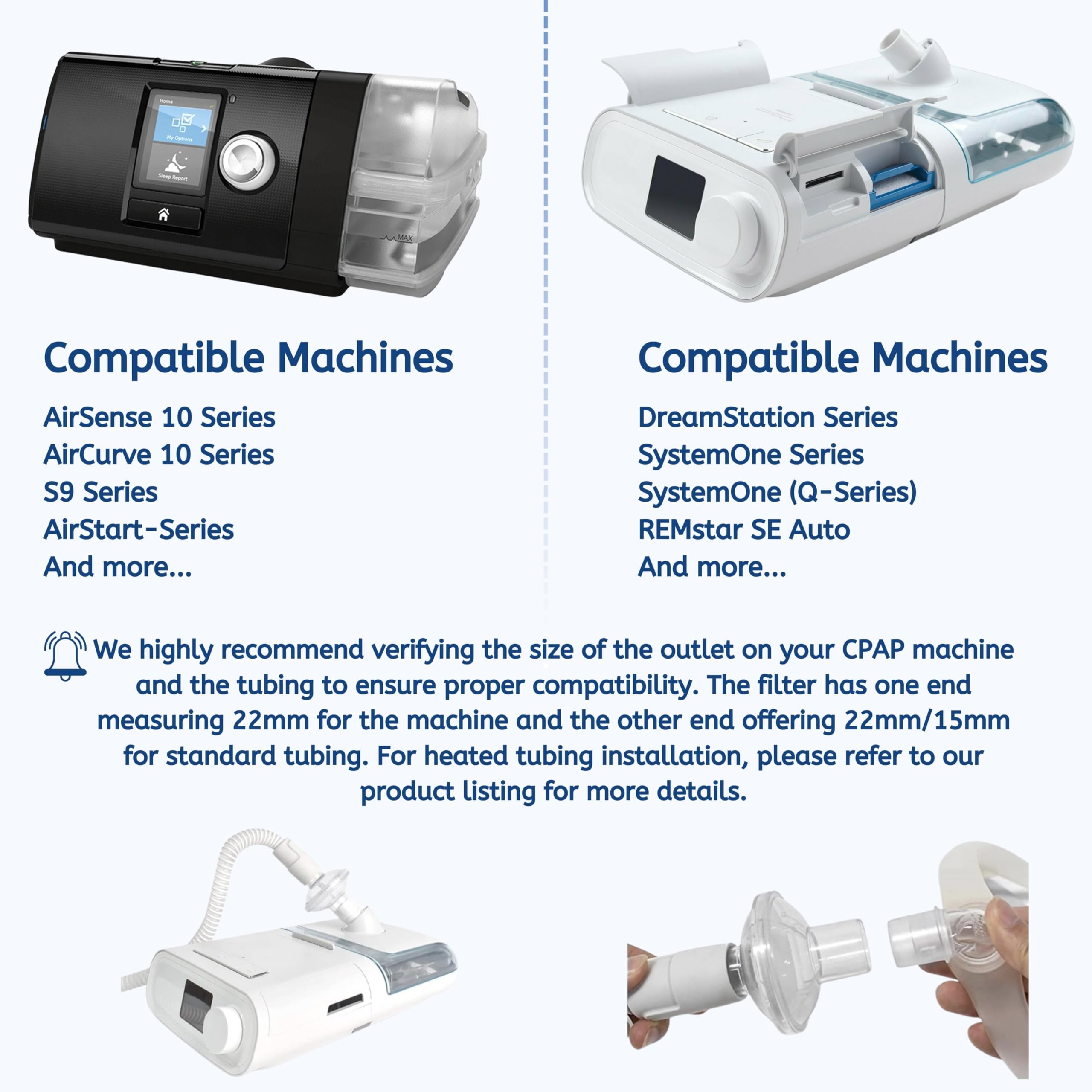 Nispira CPAP Inline Filter Viral for BiPAP CPAP Machines ResMed, Dreamstation Standard Tubing Outlet 22 mm/15 mm Machine Outlet 22mm, 12 Packs