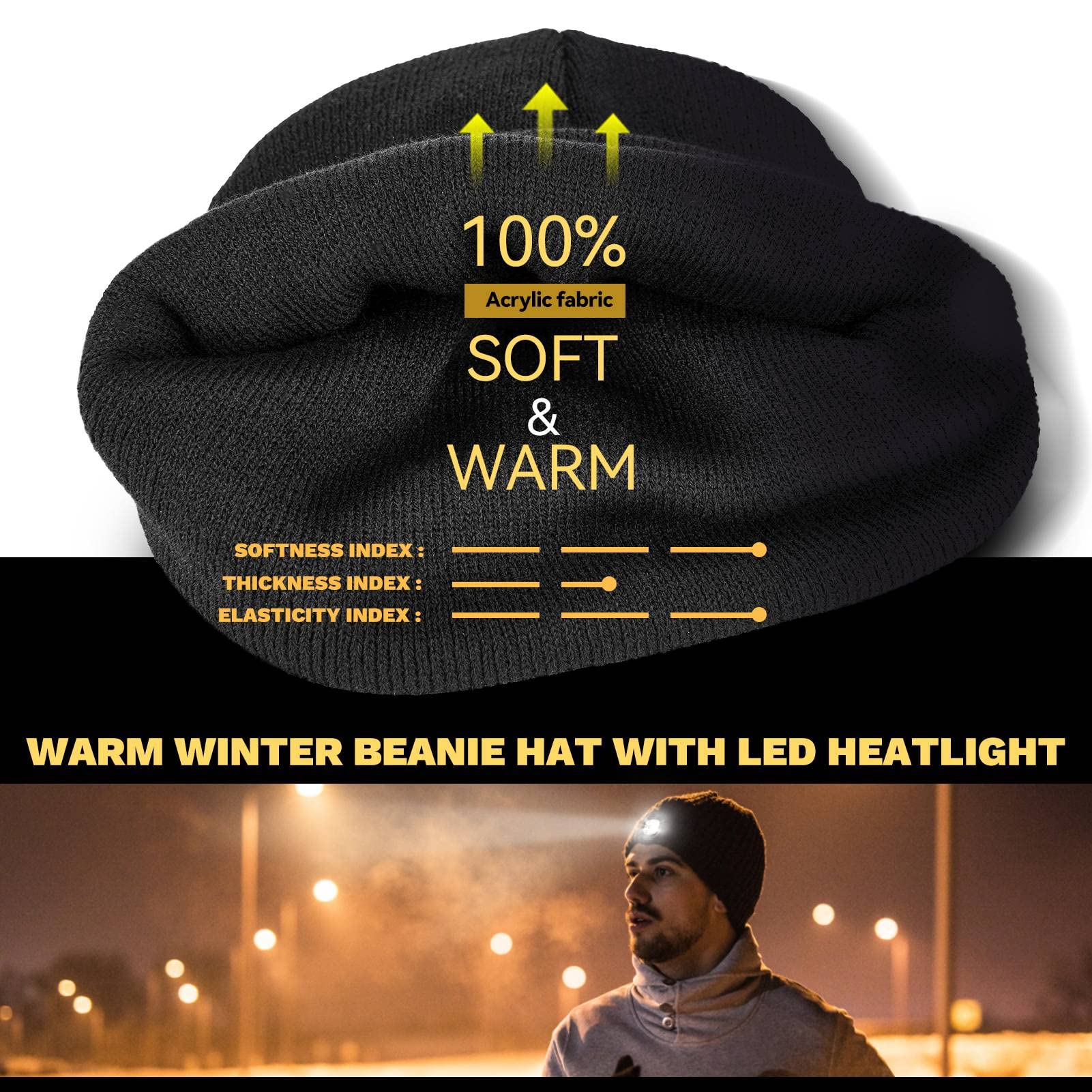 VIBELITE LED Beanie Hat with Light, USB Rechargeable LED Headlamp, Gifts for Christmas, Stocking Stuffers for Men Him Husband Boyfriend Dad Father, Red