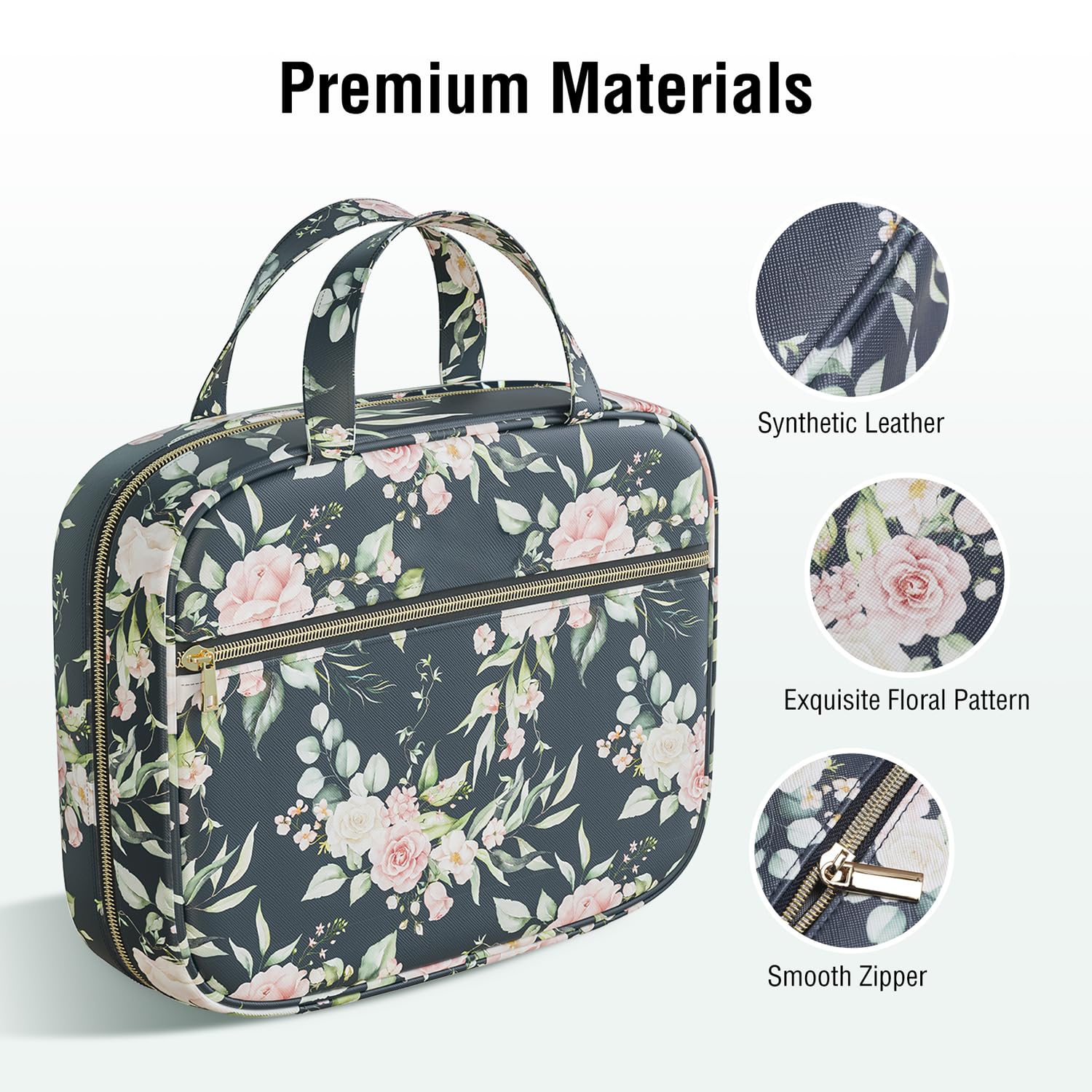 Bible Cover Bag Case for Women, Floral Synthetic Leather Pattern with Bible Tabs Bookmarks and Handle Fits for Standard Size Study Bible, Gift for Mom Lady, 10.2×2.7×7.5” (Black Rose)