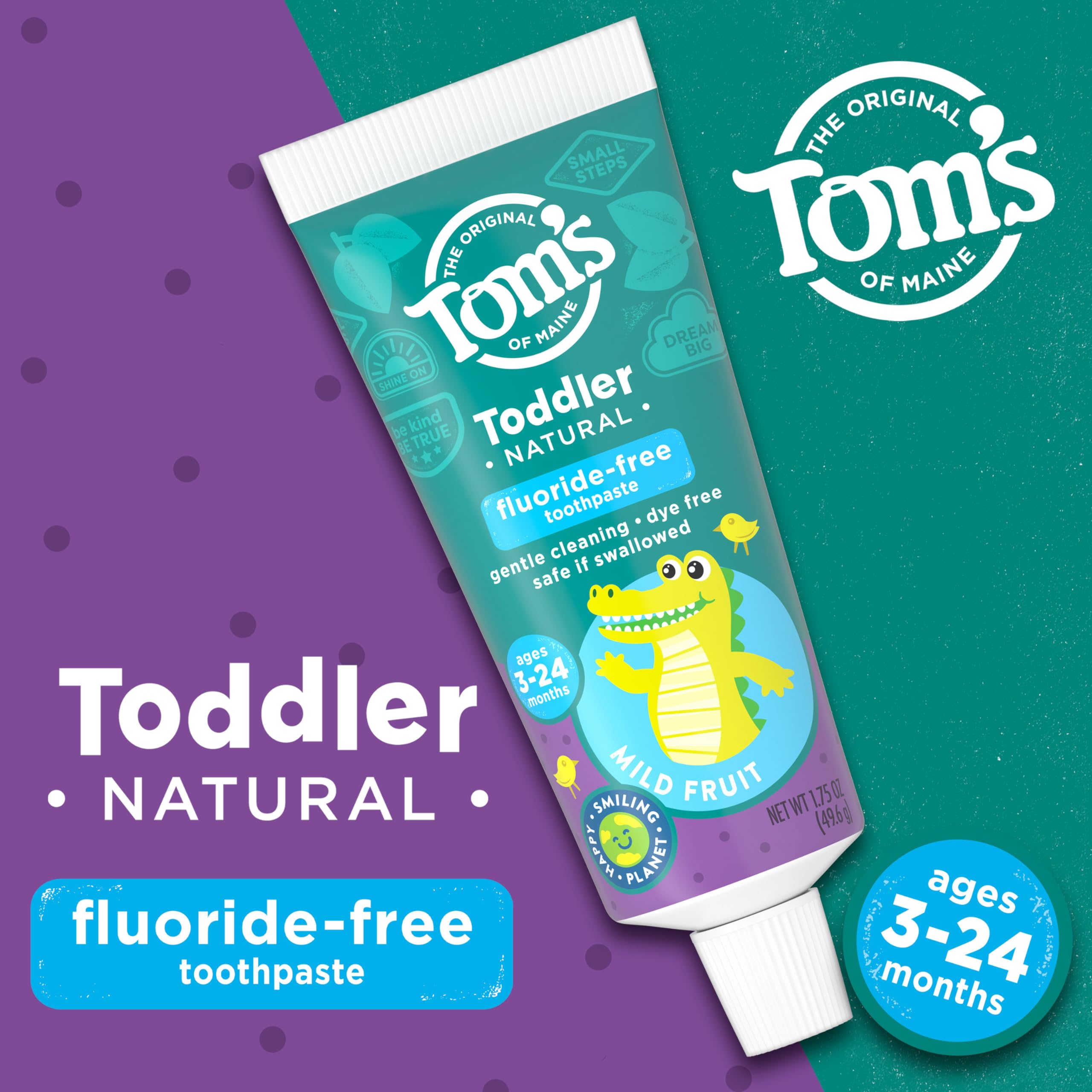 Tom's of Maine Fluoride-Free Toddler Training Toothpaste, Mild Fruit, 1.75 oz. 3-Pack (Packaging May Vary)