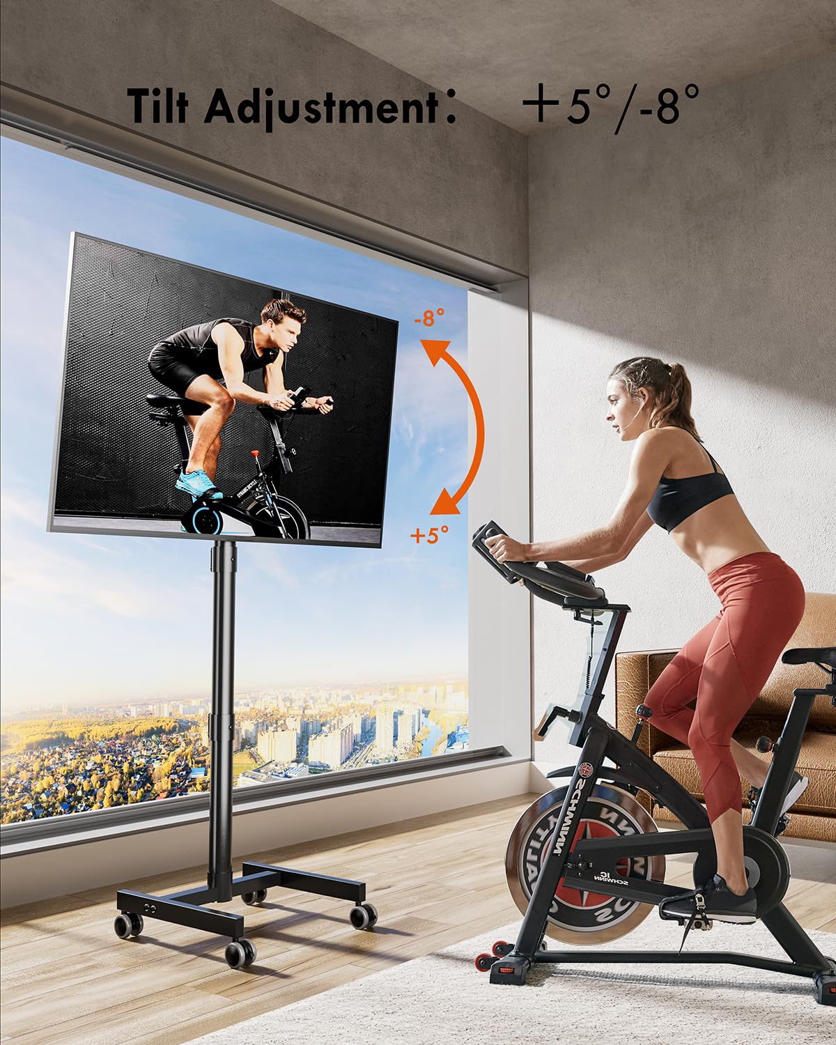 FORGING MOUNT Mobile TV Cart with Wheels for 23-60 Inch LCD LED OLED Flat Curved Screen TVs, Rolling TV Stand Height Adjustable Tilt Holds Up to 88lbs, Portable Floor Stand Max VESA 400x400mm