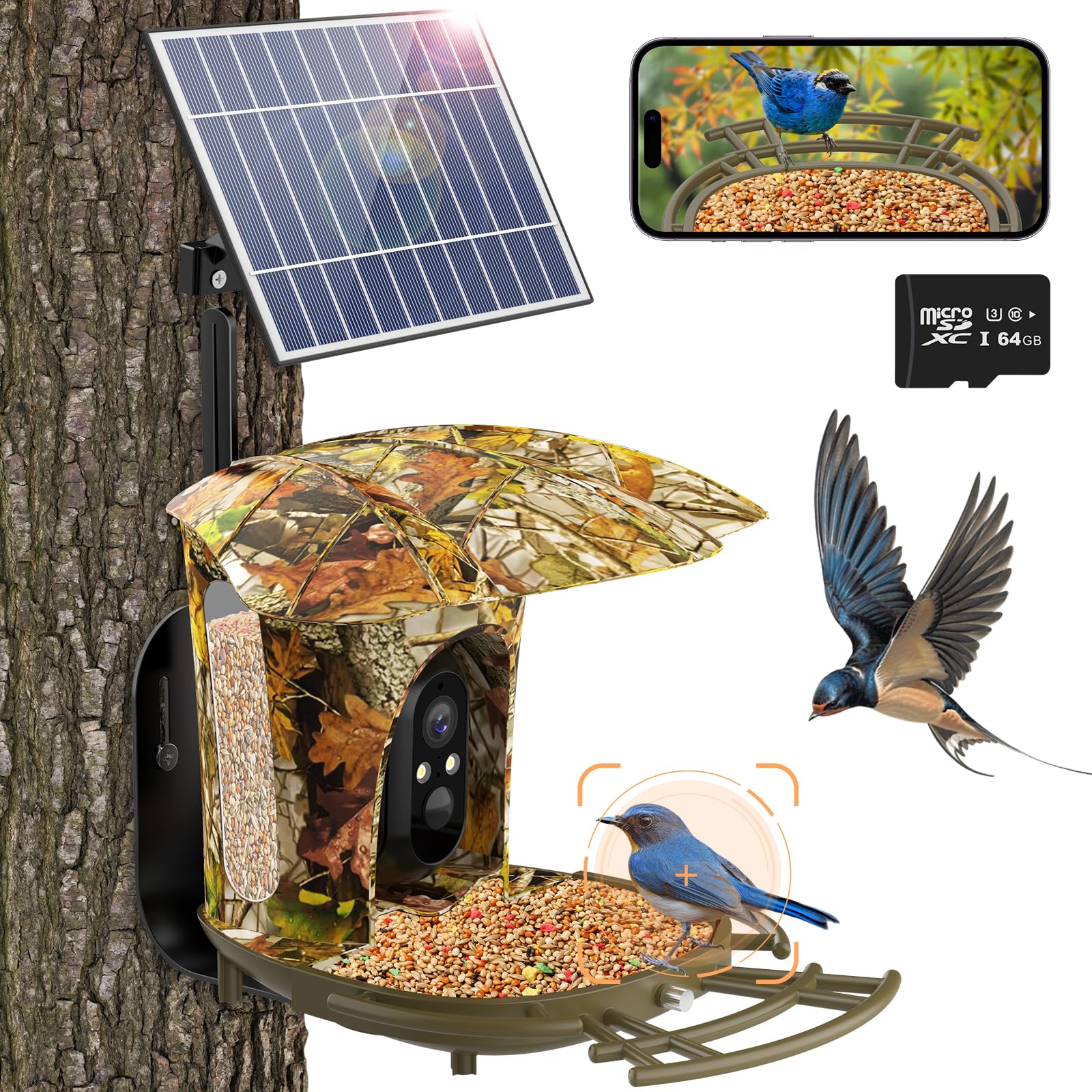 Lollyes Smart Bird Feeder Camera Outdoor, Instant Notification with Solar Panel, Bird Feeder Camera with AI Recognition, Bird Watching Gift for Bird Lovers