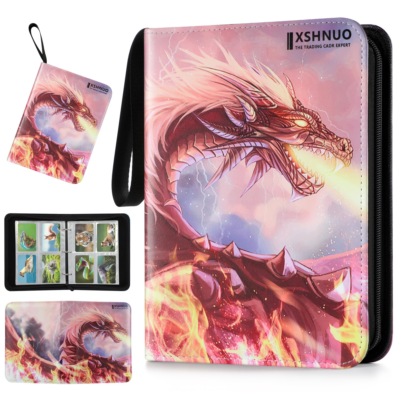 XSHNUO Trading Card Binder, 440 Cards Holder Collector Album with 55 Removable Sleeves 4 Pockets Compatible with Trading Cards Football Card TCG Game Sports Cards