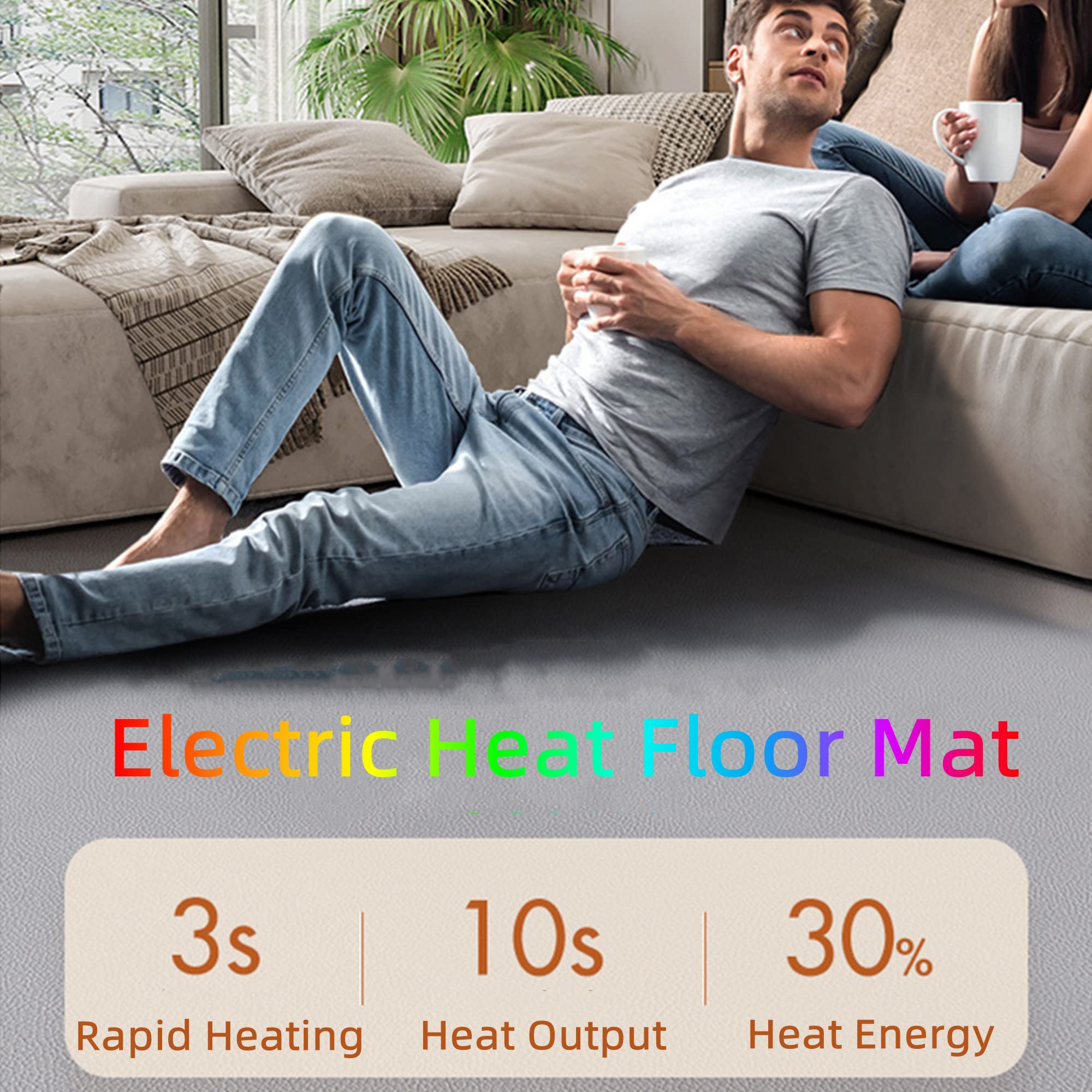 Infrared Radiant Floor Heater, Electric Heated Area Rug, Electric Heating Carpet, Indoor Floor Heater, Waterproof/6 Gear Adjustment, Great for Yoga,60x190cm