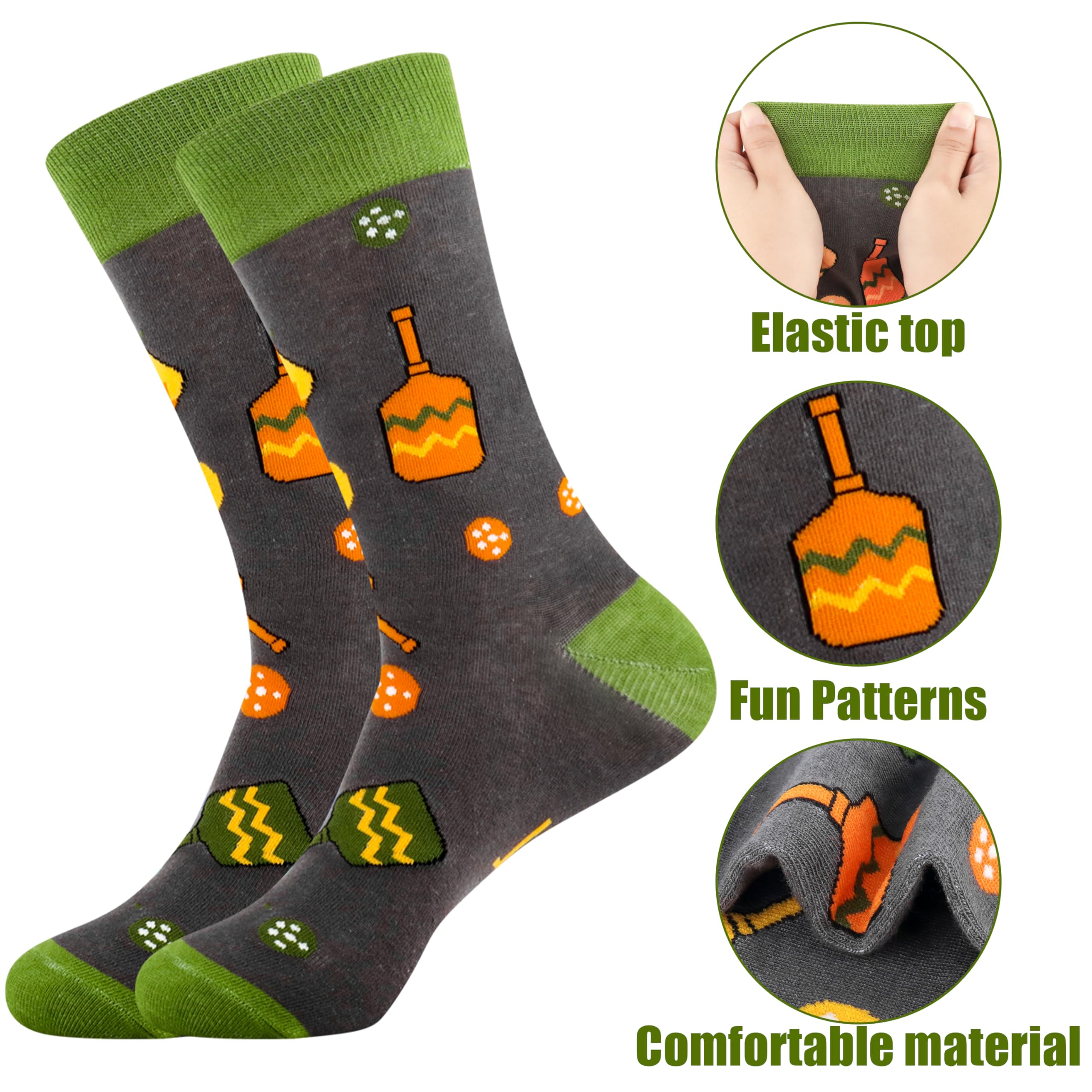 Moyel Pickleball Gifts for Men 5 Pairs Mens Pickleball Socks Funny Socks for Men Fun Novelty Funky Cool Crazy Dress Socks Men’s Crew Socks Pickleball Accessories