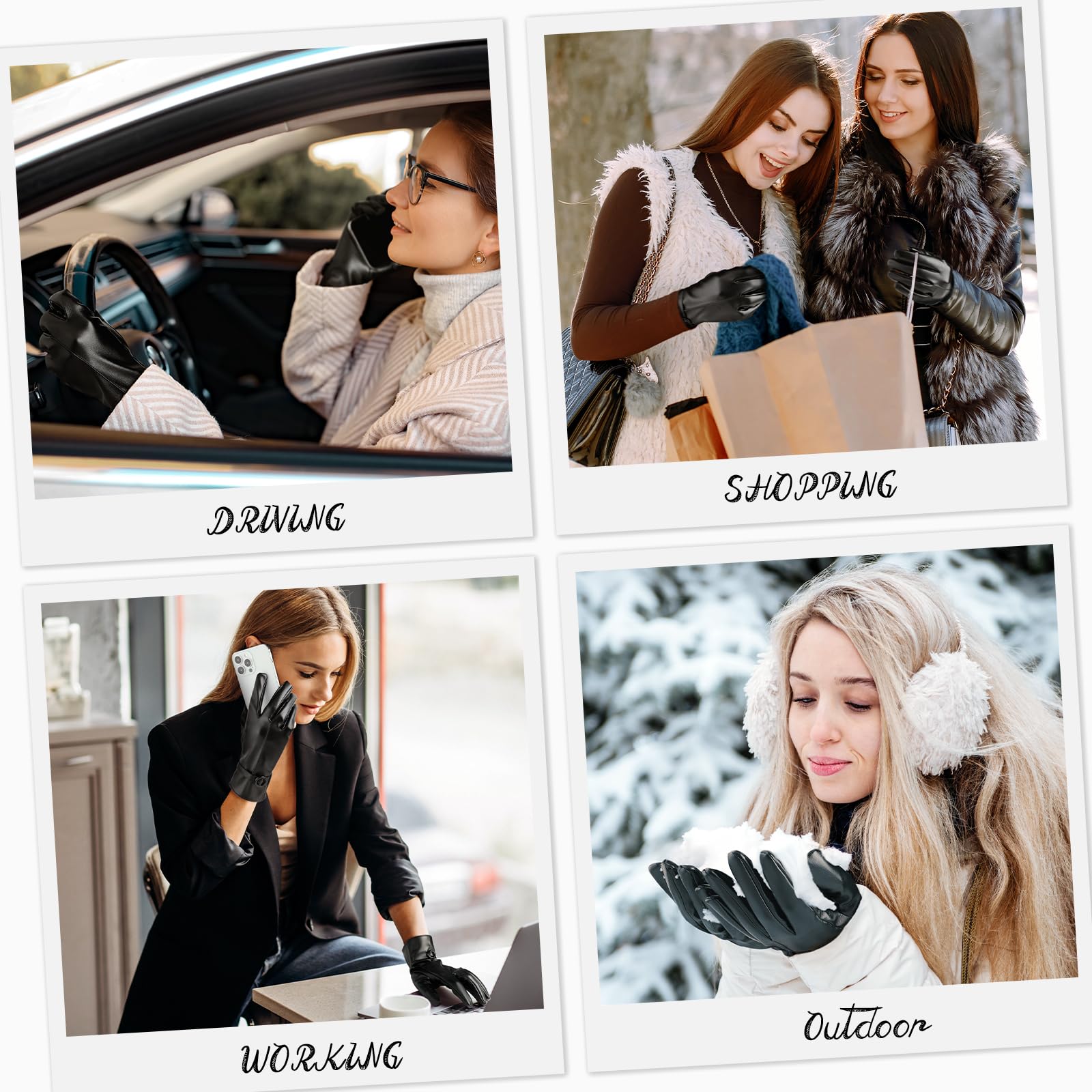 Leather Gloves for Women - Womens Black Leather Winter Gloves, Touchscreen Texting Driving Gloves Women, Warm Fleece Lined Winter Gloves for Women, Thermal Womens Gloves for Cold Weather, Large