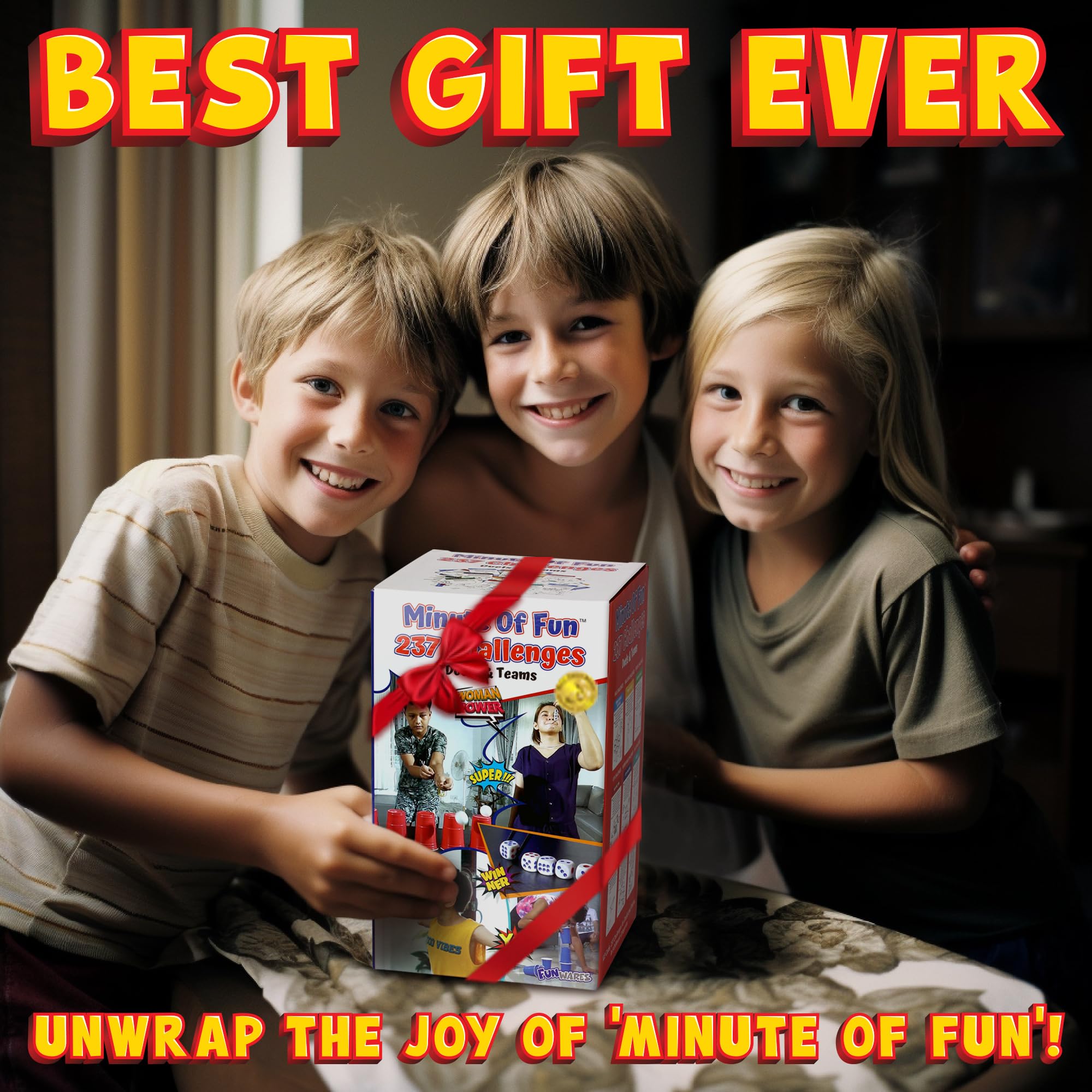 Funwares Minute of Fun Game - Minute to Win It Games for Kids, Adults, Teens, Families, Game Night, Gift for Home, Birthdays, or Travel. 2-12 Players! Original Edition, 237 Challenges