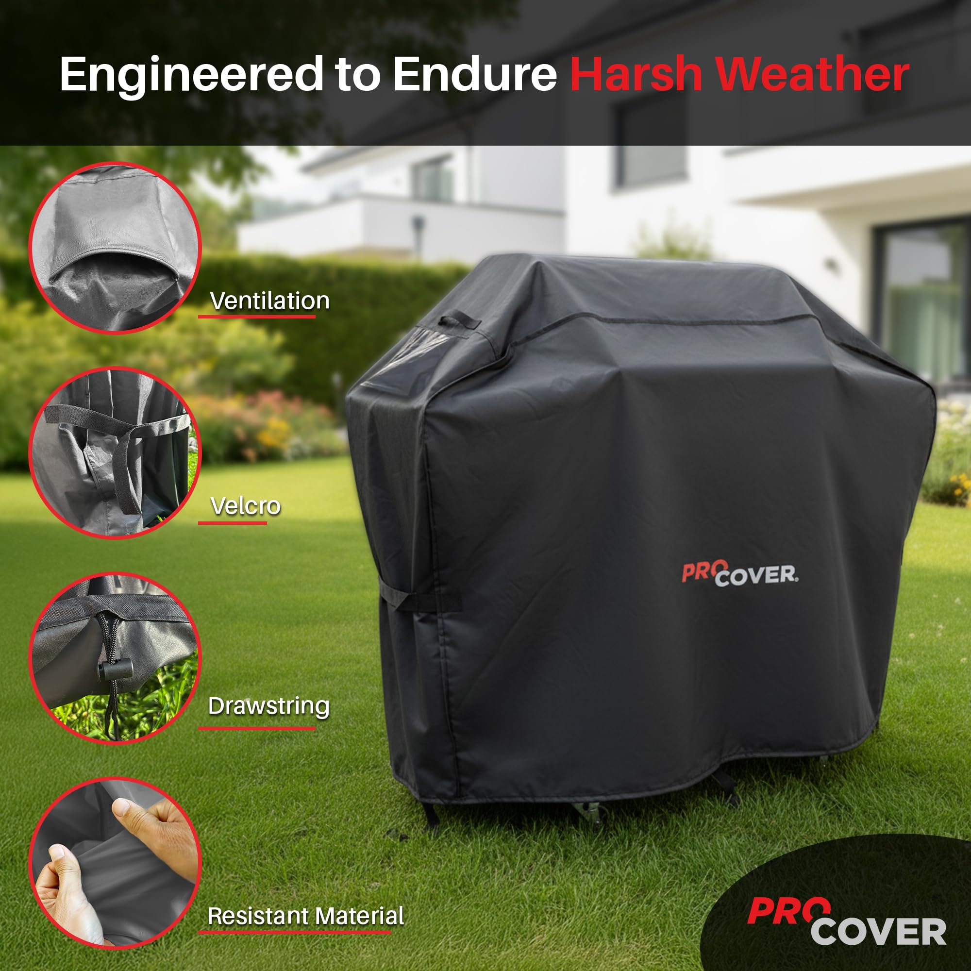 Premium Cover for Outdoor Barbecue and Grill – Waterproof & Durable | Oxford 600D Fabric | Windproof | Professional Quality, Fits All Brands ProCover (64''L x 26''W x 44''H)