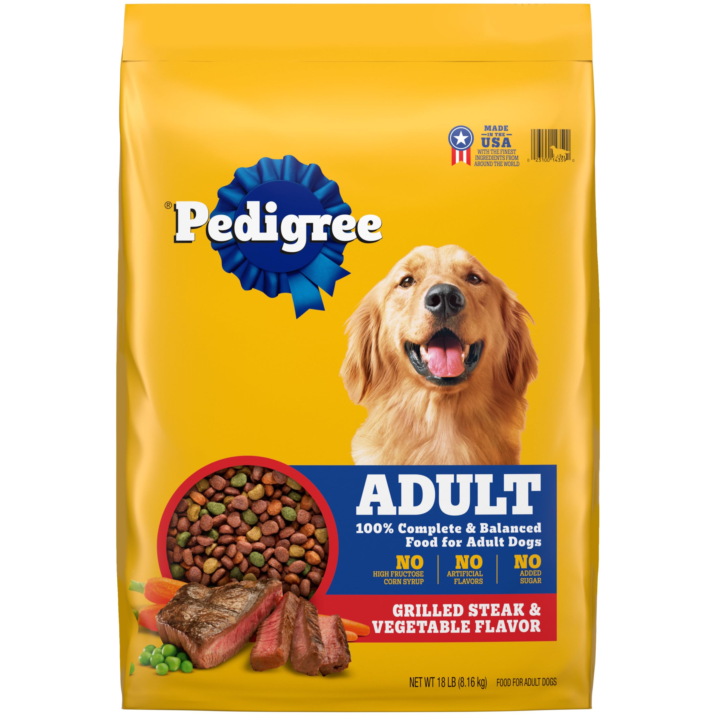 Pedigree Complete Nutrition Adult Dry Dog Food, Grilled Steak & Vegetable Flavor, 18 lb. Bag