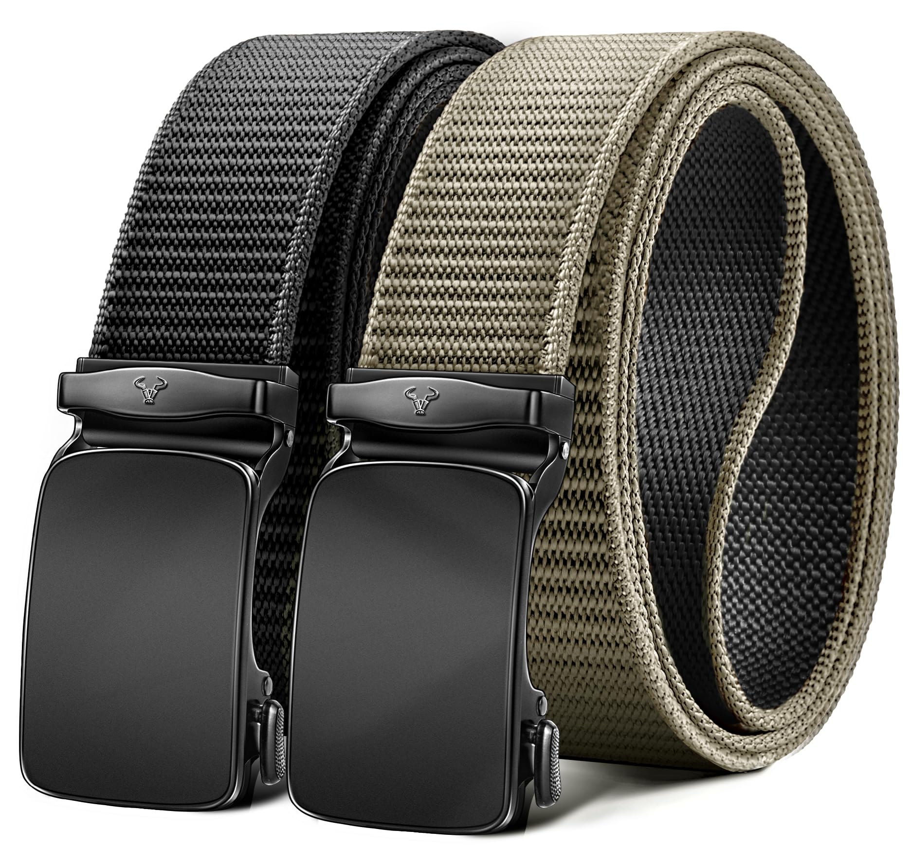 BULLIANT Men Belt-Reversible Ratchet Belt for Gift Men Work Casual Golf Jeans 1 3/8"-Cut For Fit -2 Sides In 1Belt(Black/Beige,34"-38" Waist Adjustable)