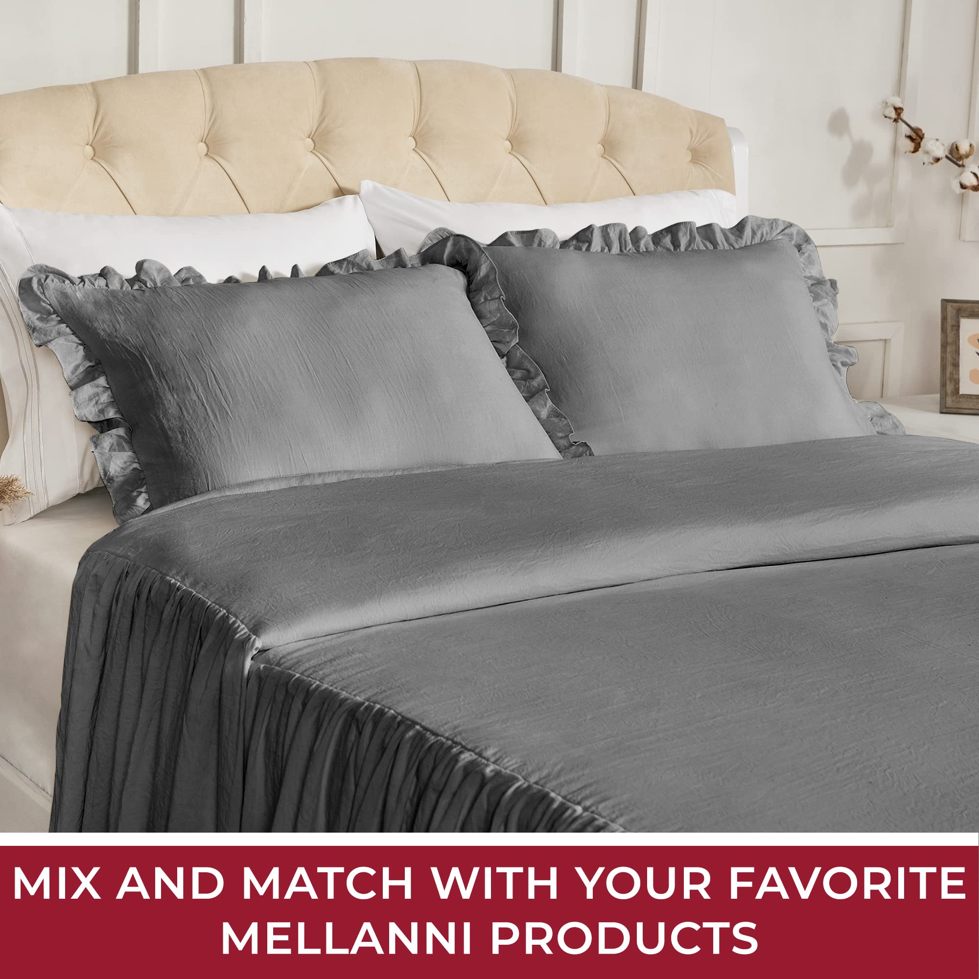 Mellanni Single-Tier Bedspread King Size Set - 3-Pieces: Ruffle Bedspread & 2 Shams - 30" Drop Ruffle Bedskirt for Total Coverage - Ultra-Soft Bedding (King, Gray)